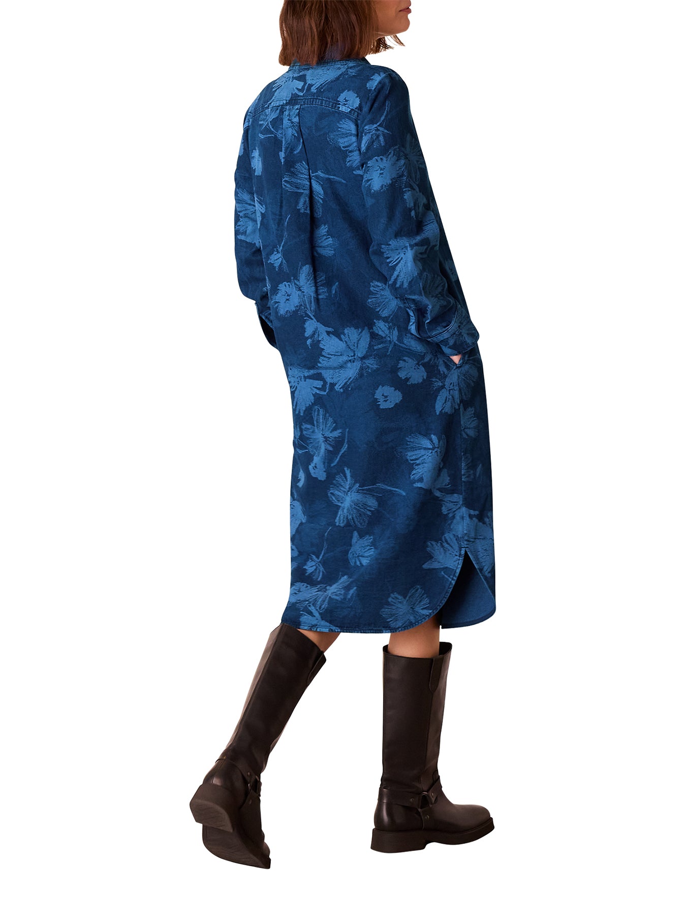 Denim Chalk Print Denim Shirt Dress