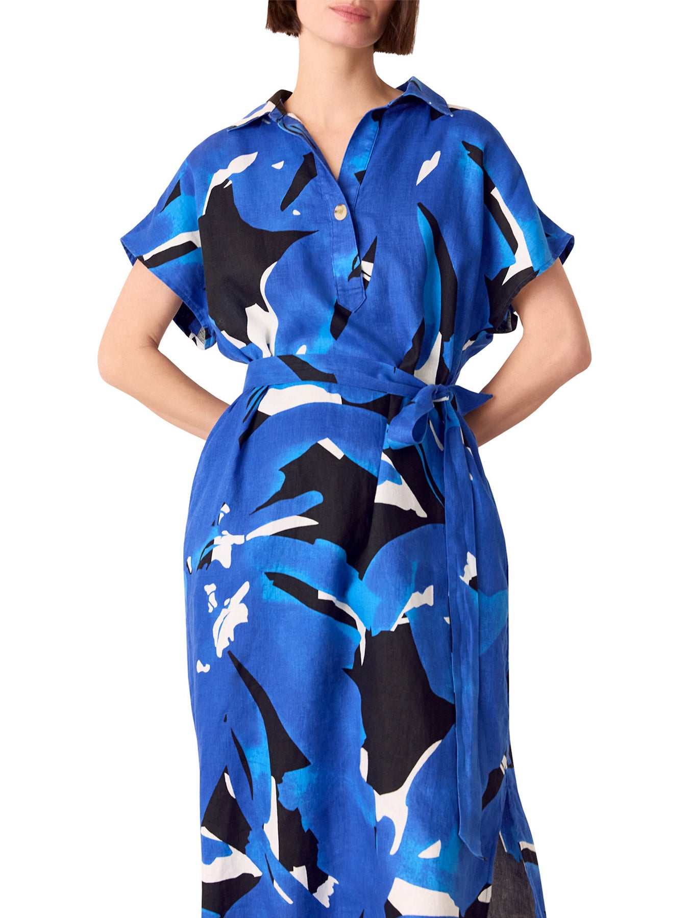 Blue/Multi Abstract Blooms Linen Dress