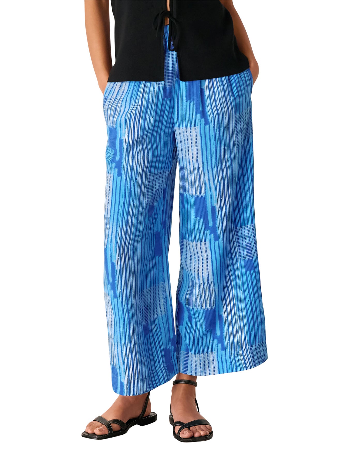 Blue/Multi Stripe Print Cropped Trouser