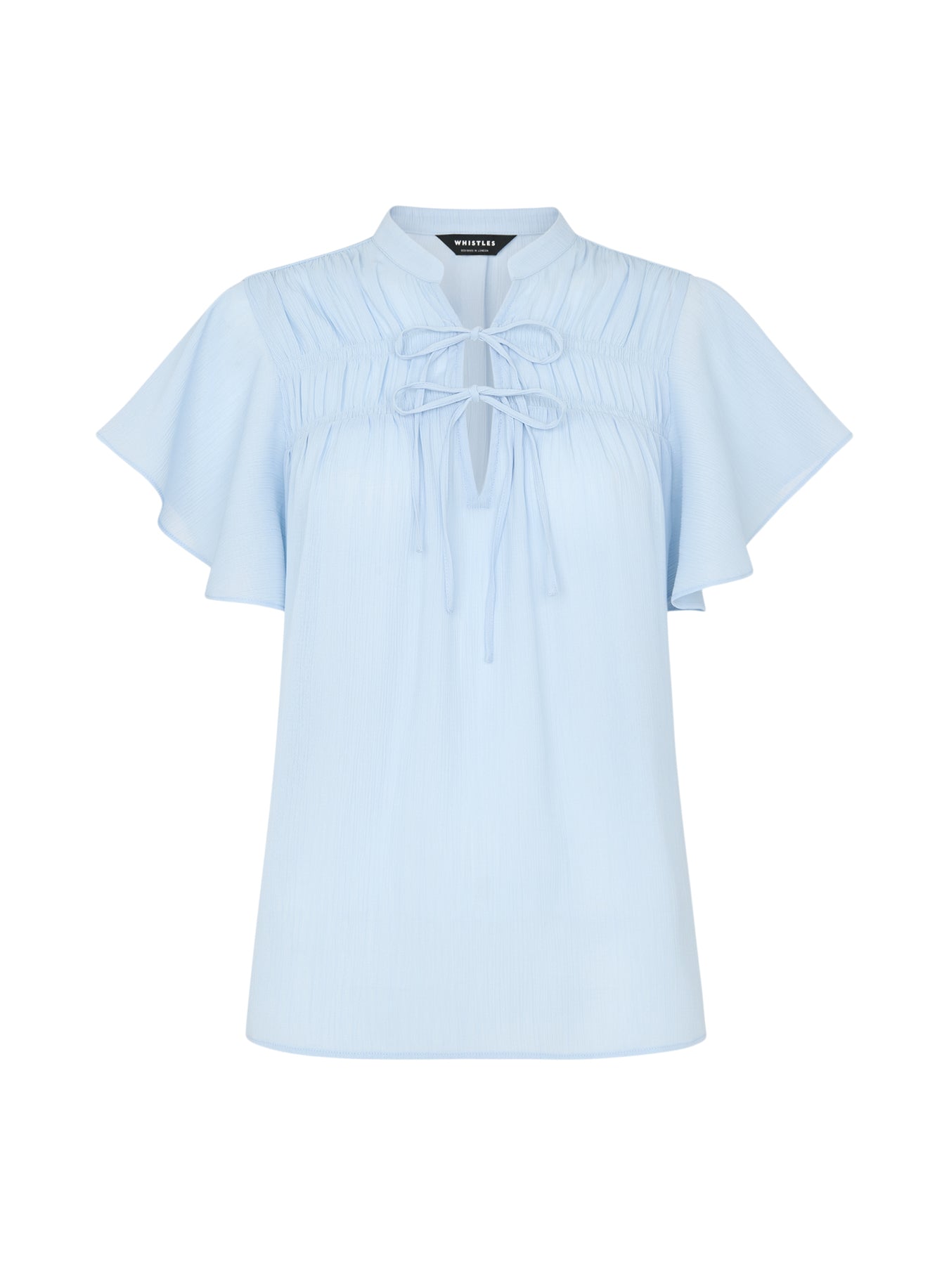 Pale Blue Frill Sleeve Tie Front Blouse