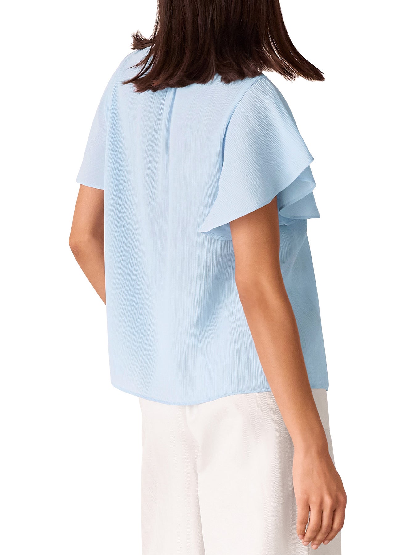 Pale Blue Frill Sleeve Tie Front Blouse
