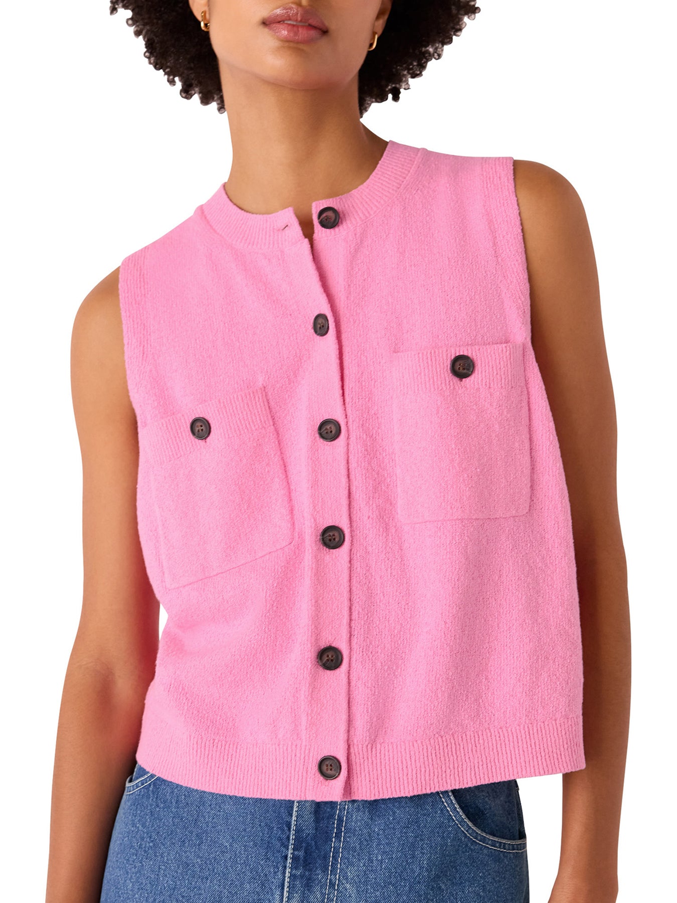 Pink Cotton Boucle Textured Tank