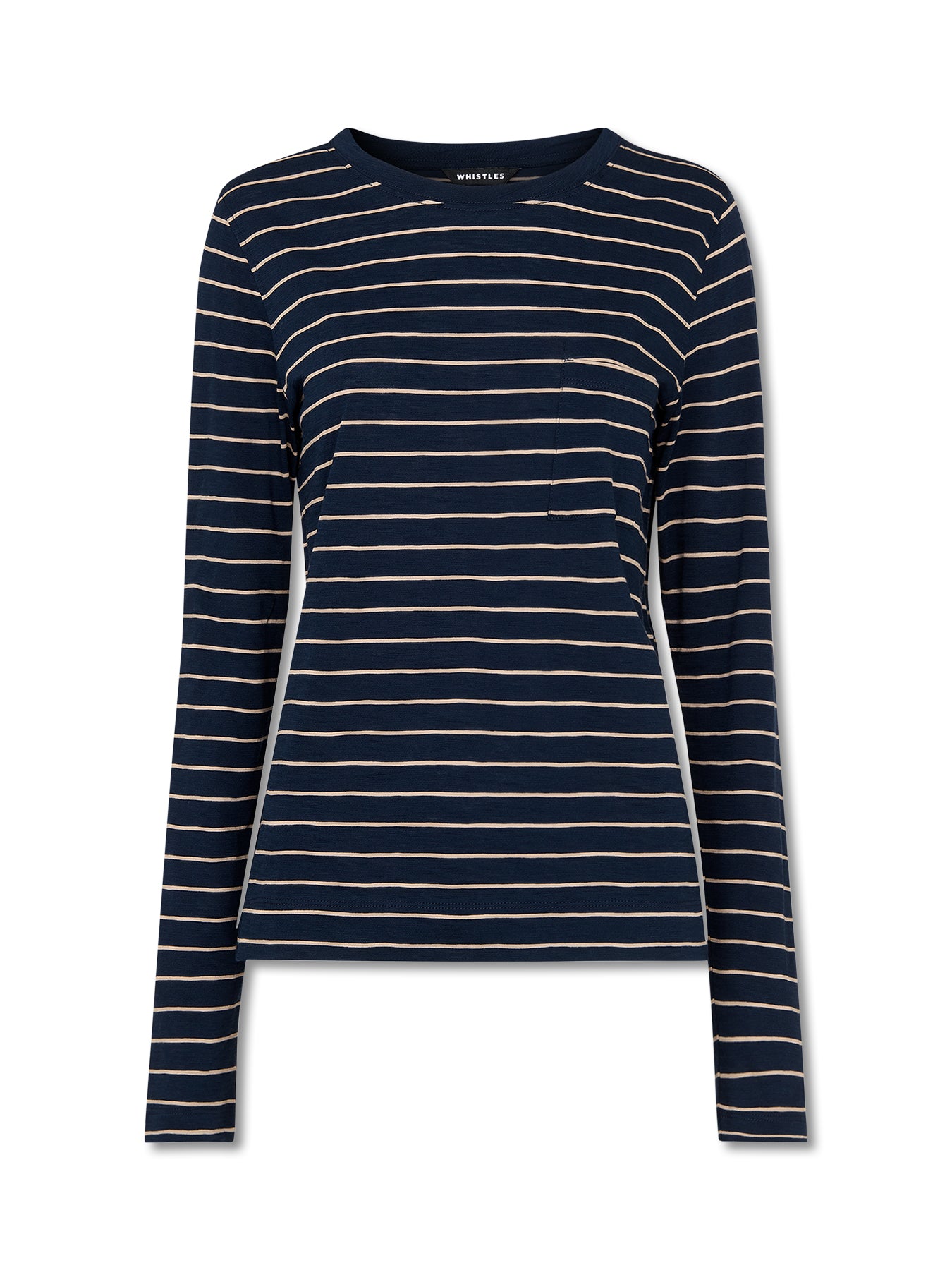 Navy/Multi Stripe Crew Neck Pocket Top