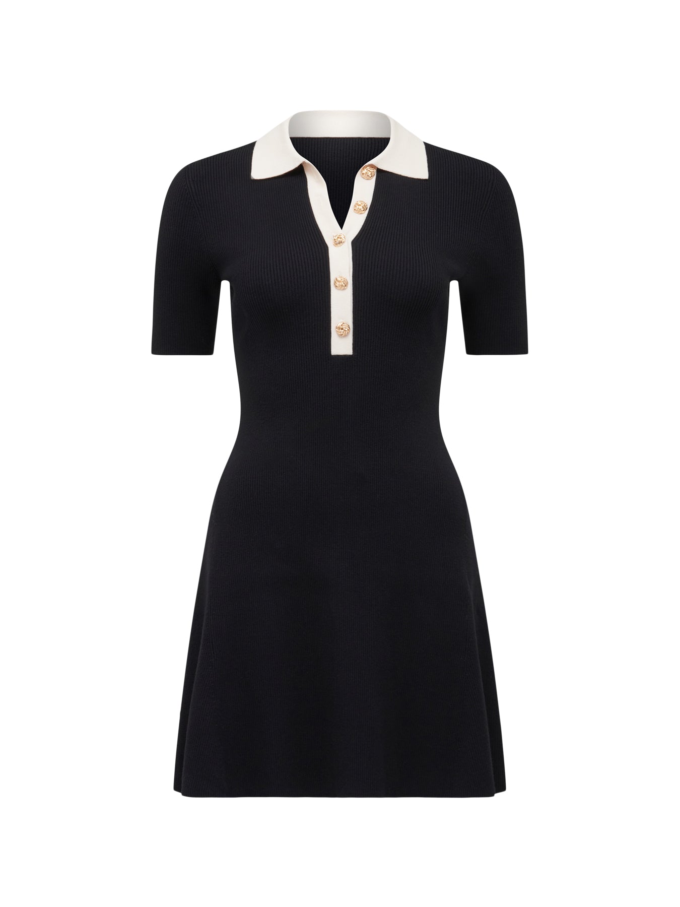 Phoebe Short Sleeves Trim Mini Dress Black