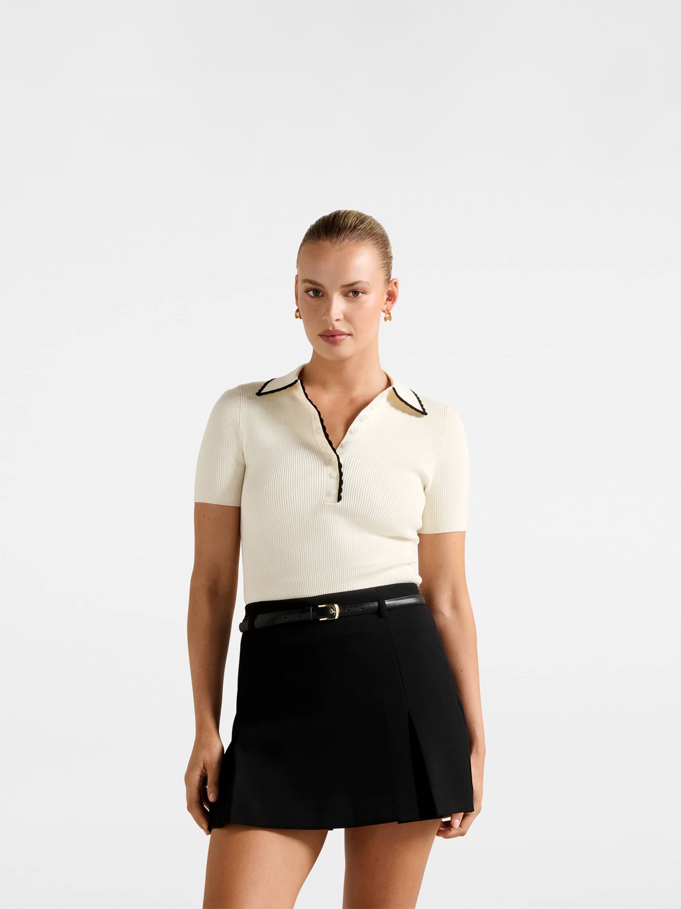 Reagan Contrast Trim Polo Neck Top