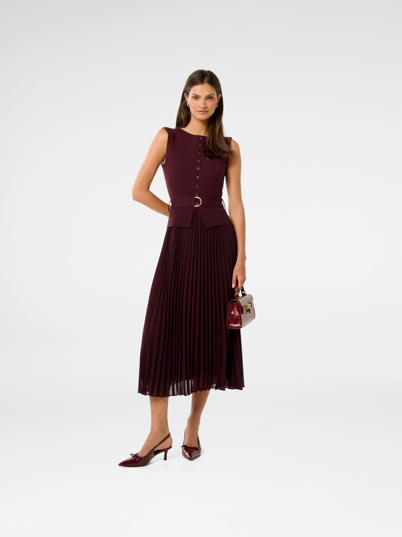 Lelani Pleated Hem Midi Dress Burgundy