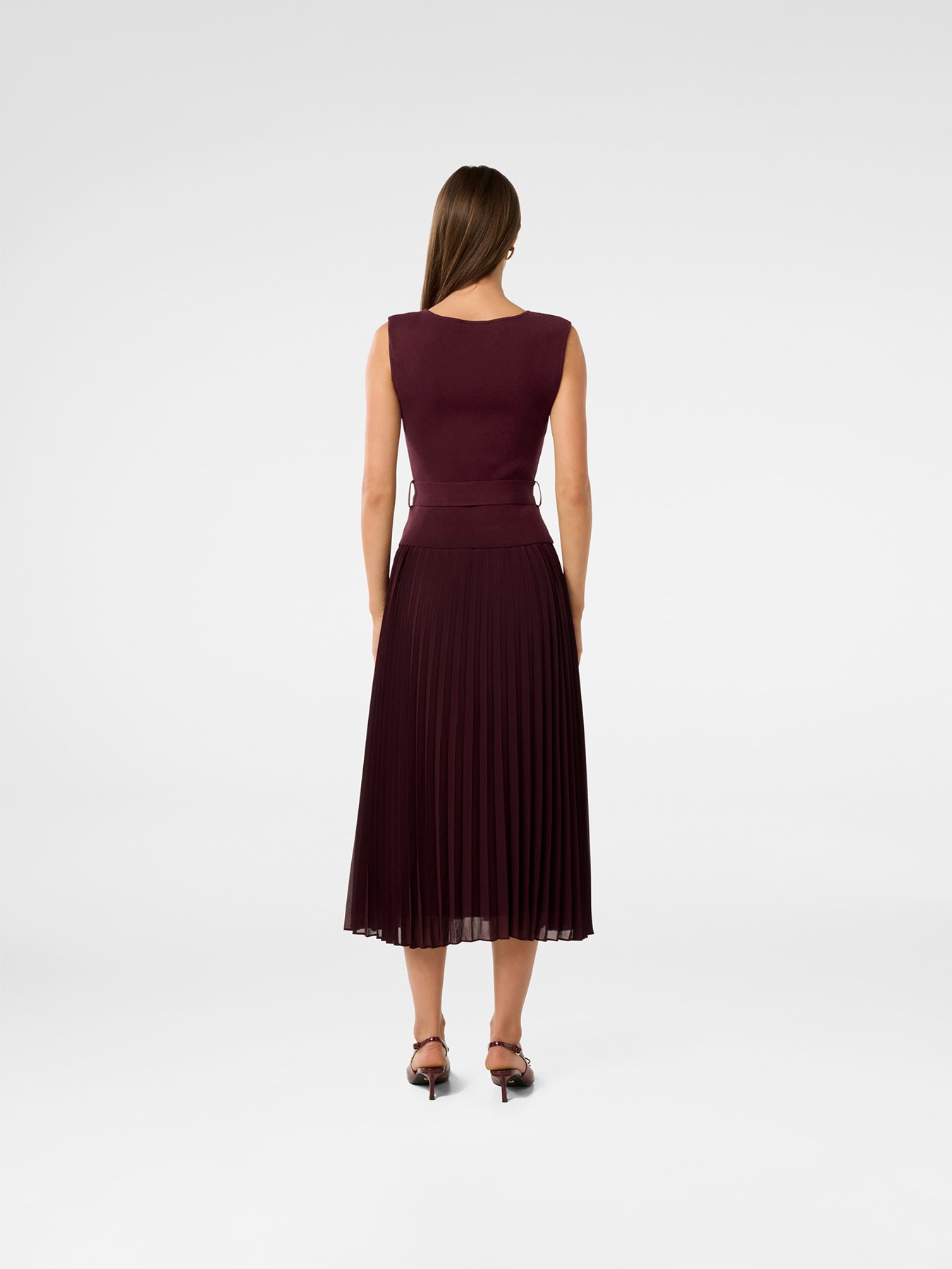 Lelani Pleated Hem Midi Dress Burgundy