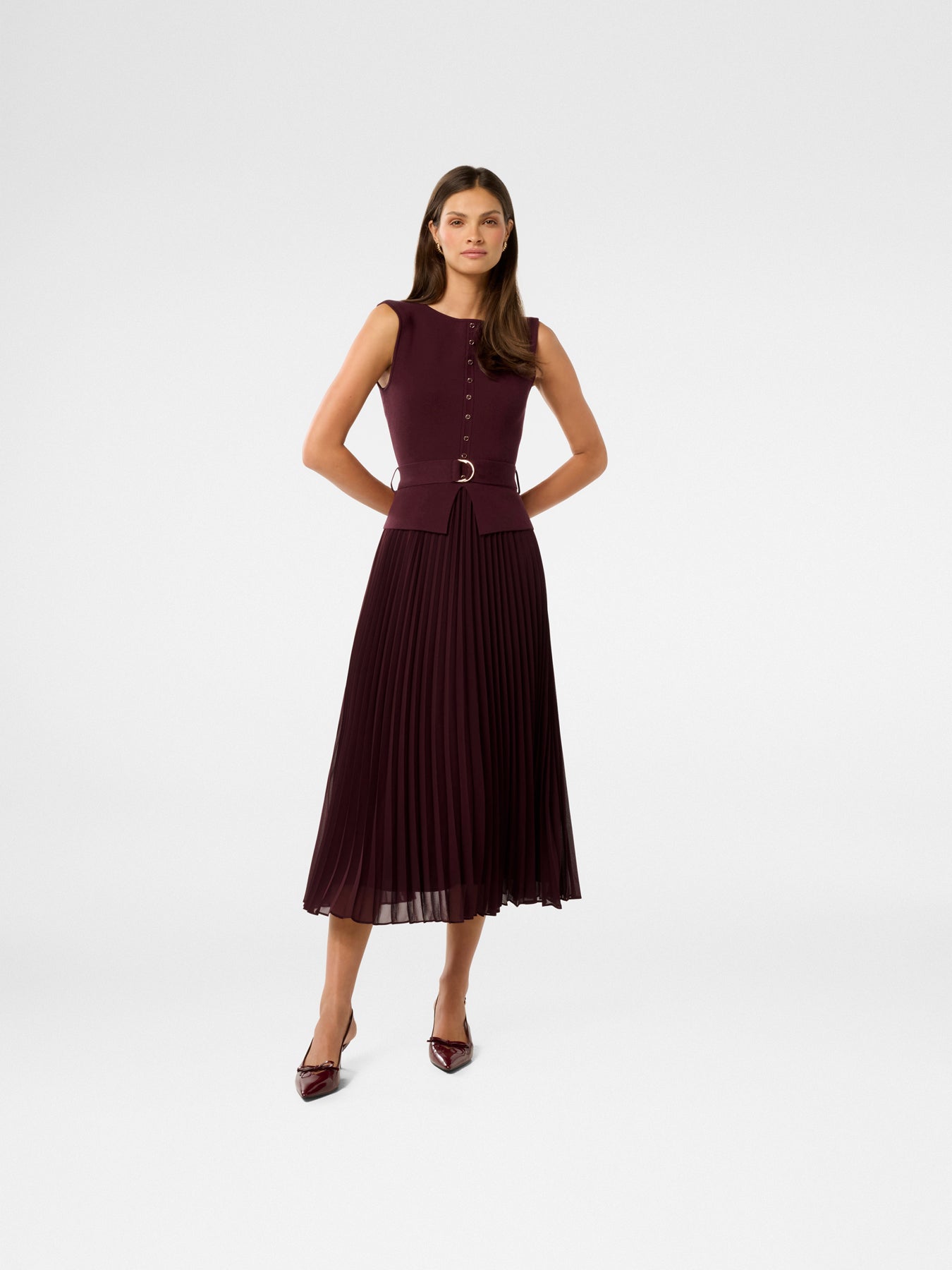 Lelani Pleated Hem Midi Dress Burgundy