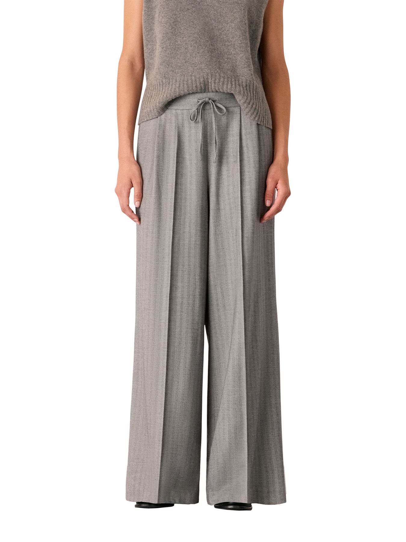 Herringbone Wide Leg Trouser Grey