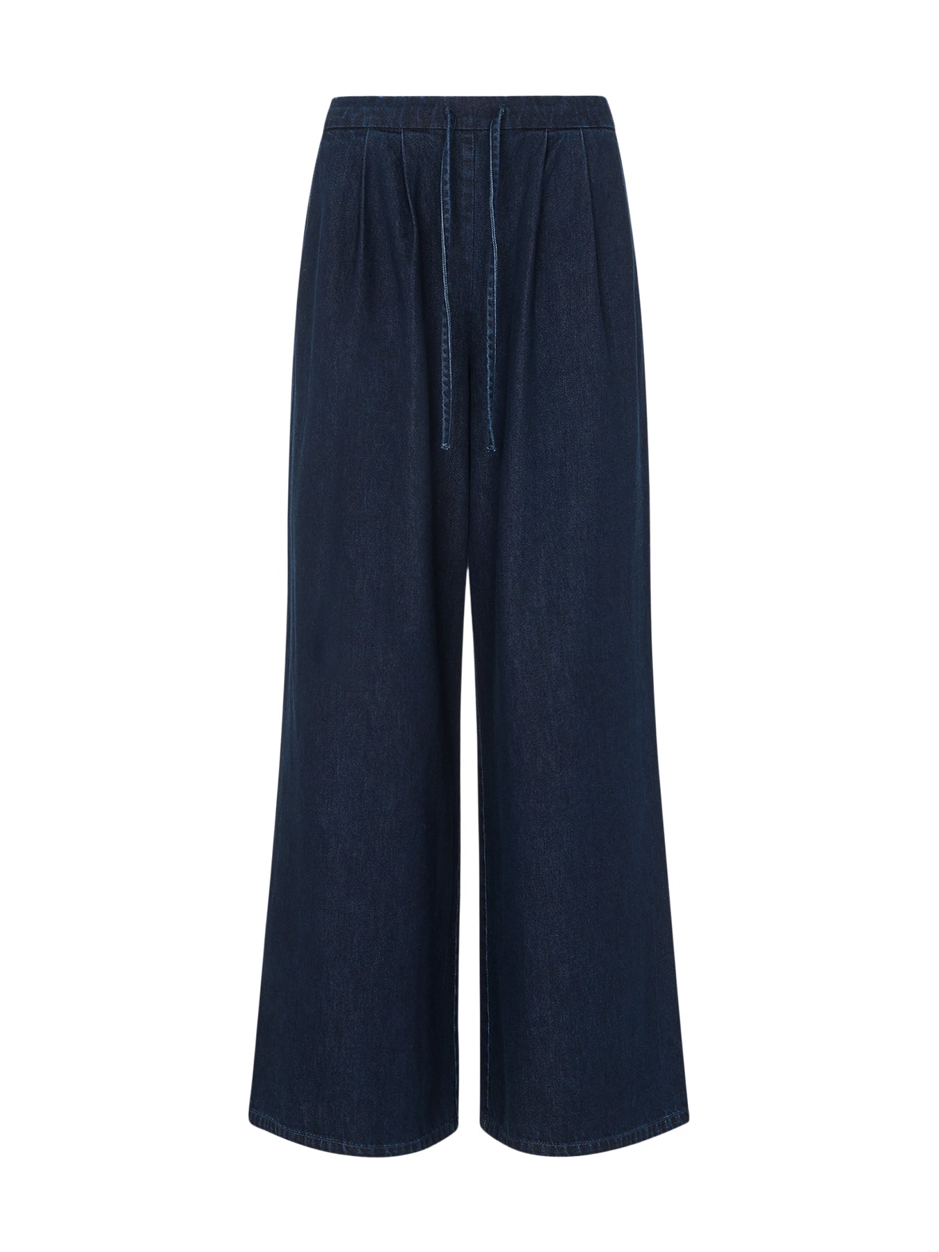 Cotton Wide Leg Pleat Trouser Blue