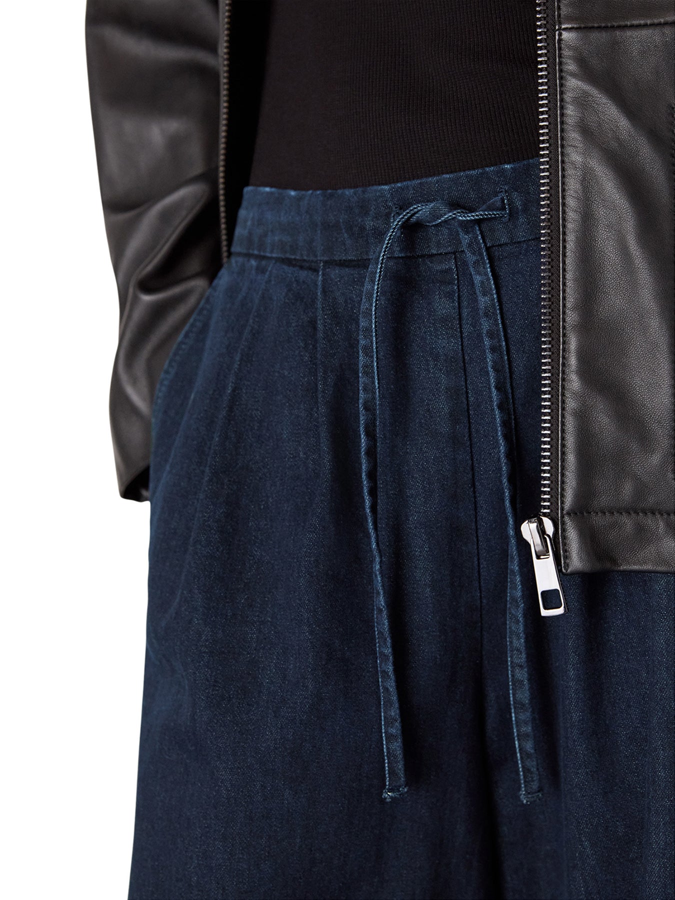 Cotton Wide Leg Pleat Trouser Blue