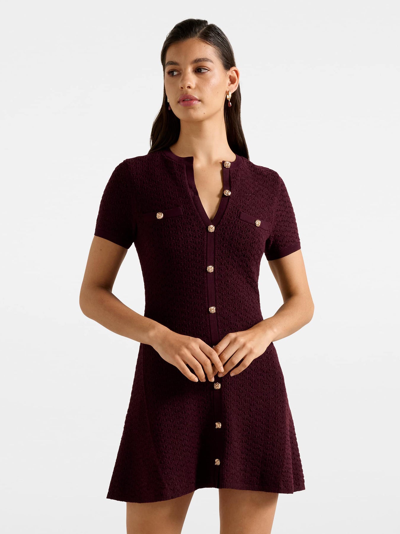 Rosa Stitch Interest Knitted Mini Dress Berry