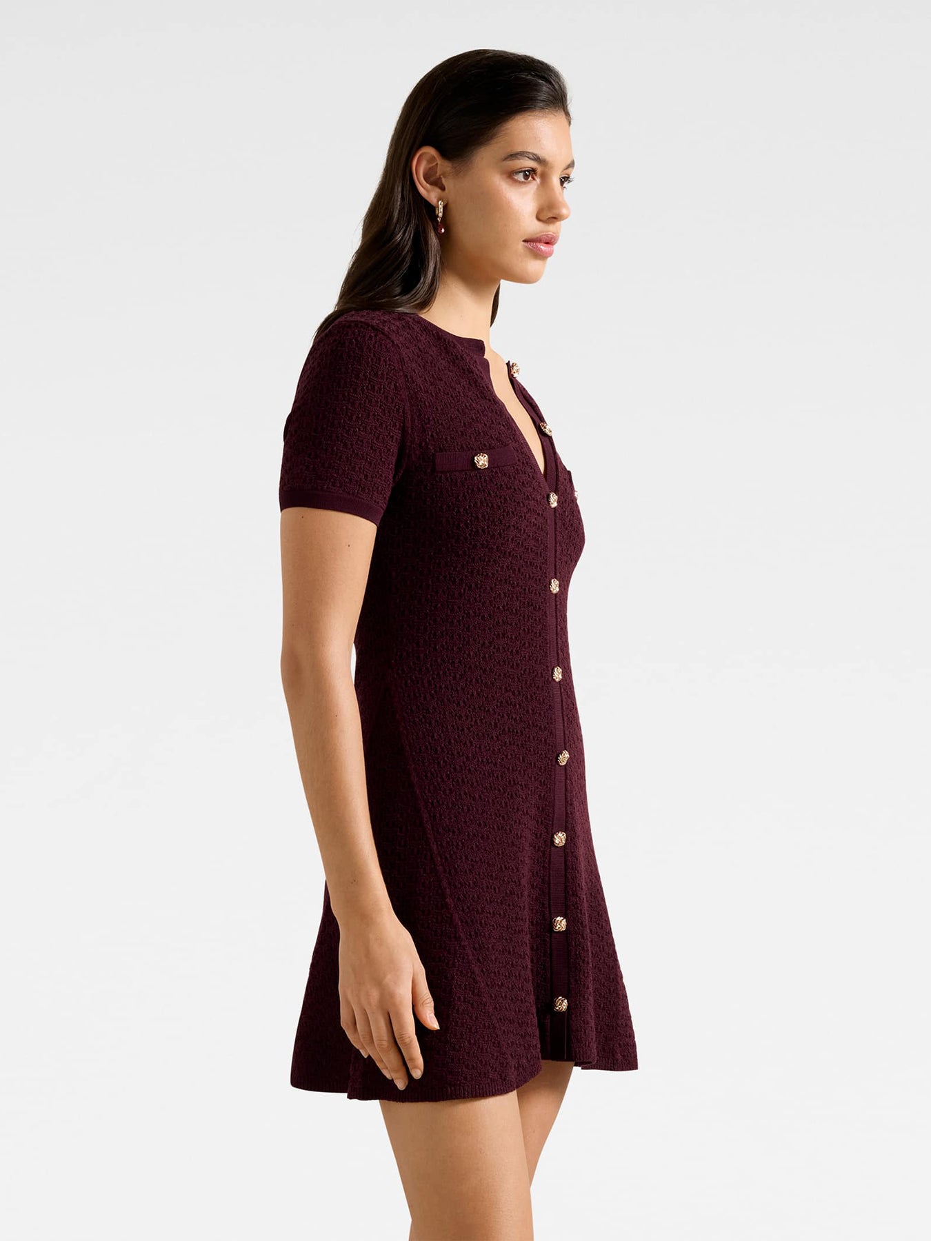 Rosa Stitch Interest Knitted Mini Dress Berry