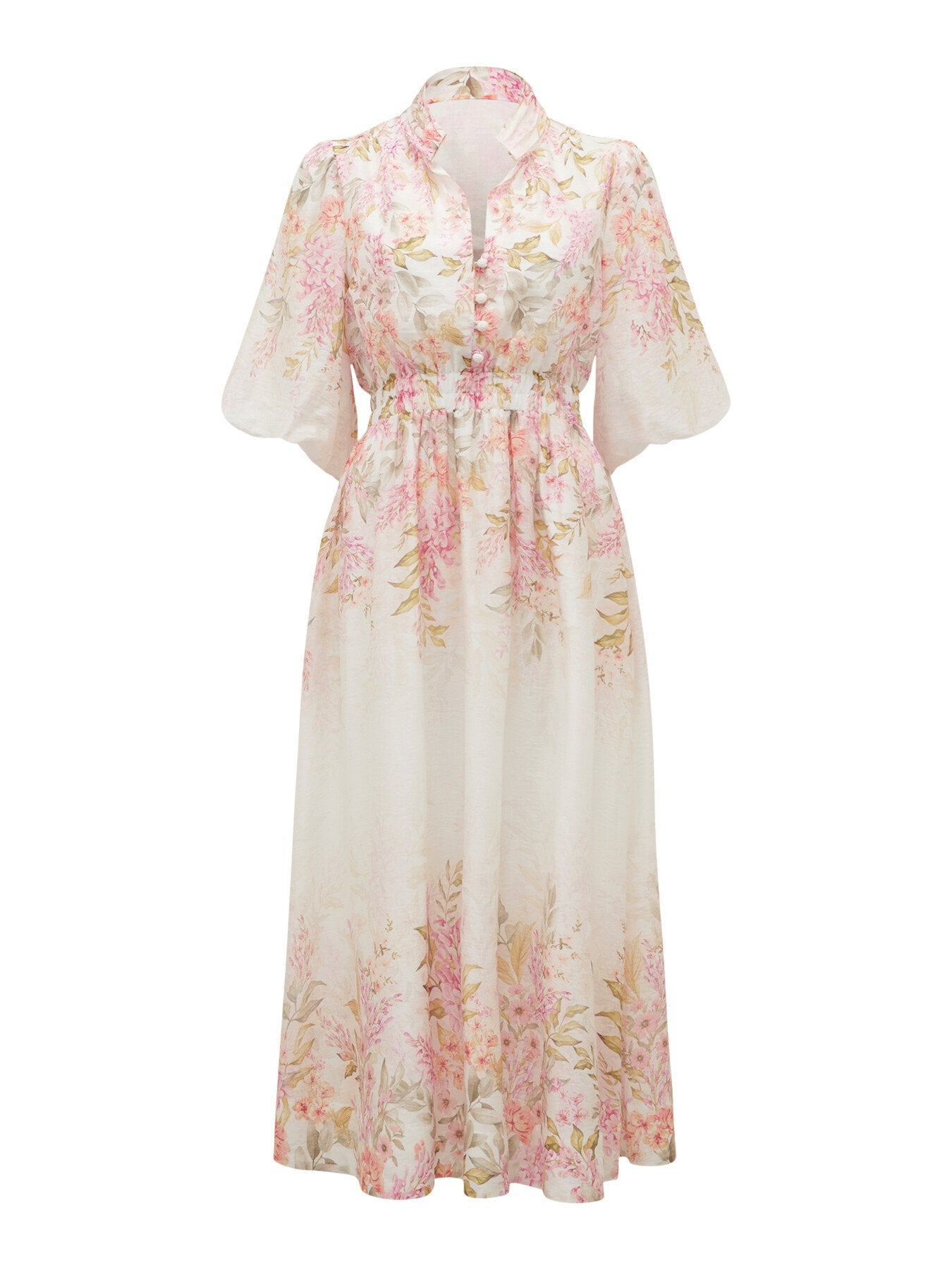 Ivy Printed Puff Sleeves Midi Dress