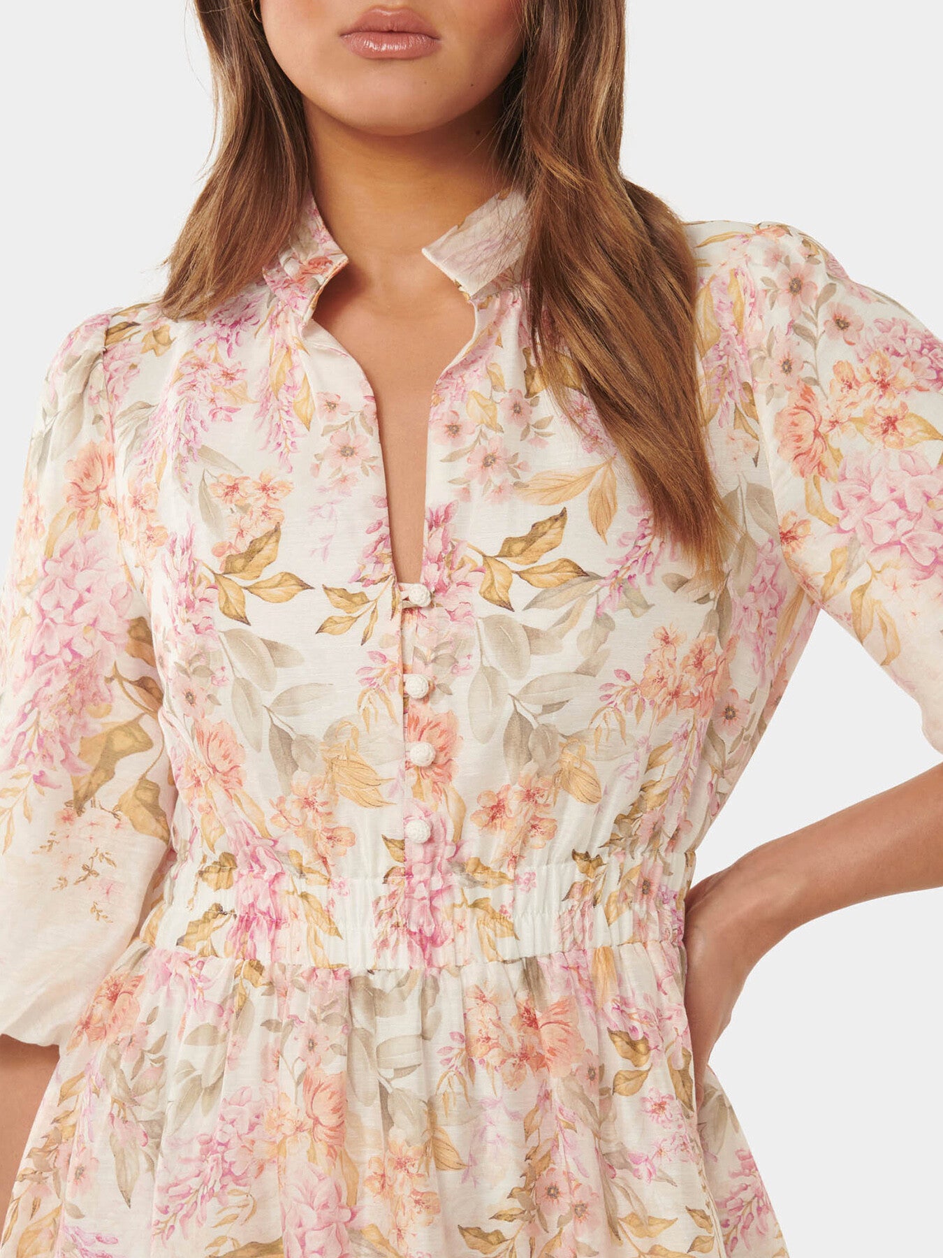 Ivy Printed Puff Sleeves Midi Dress