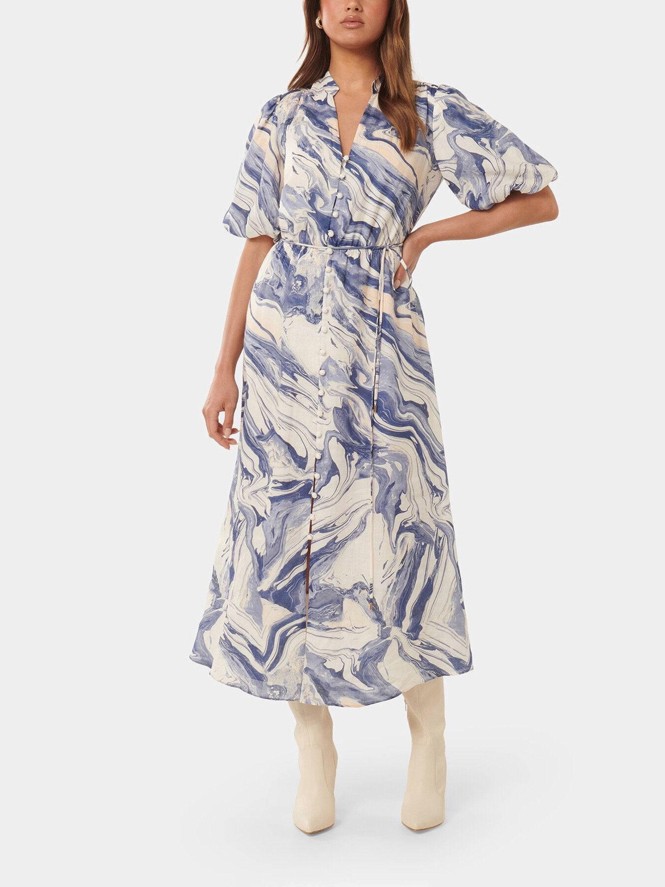 Loren Puff Sleeves Midi Dress