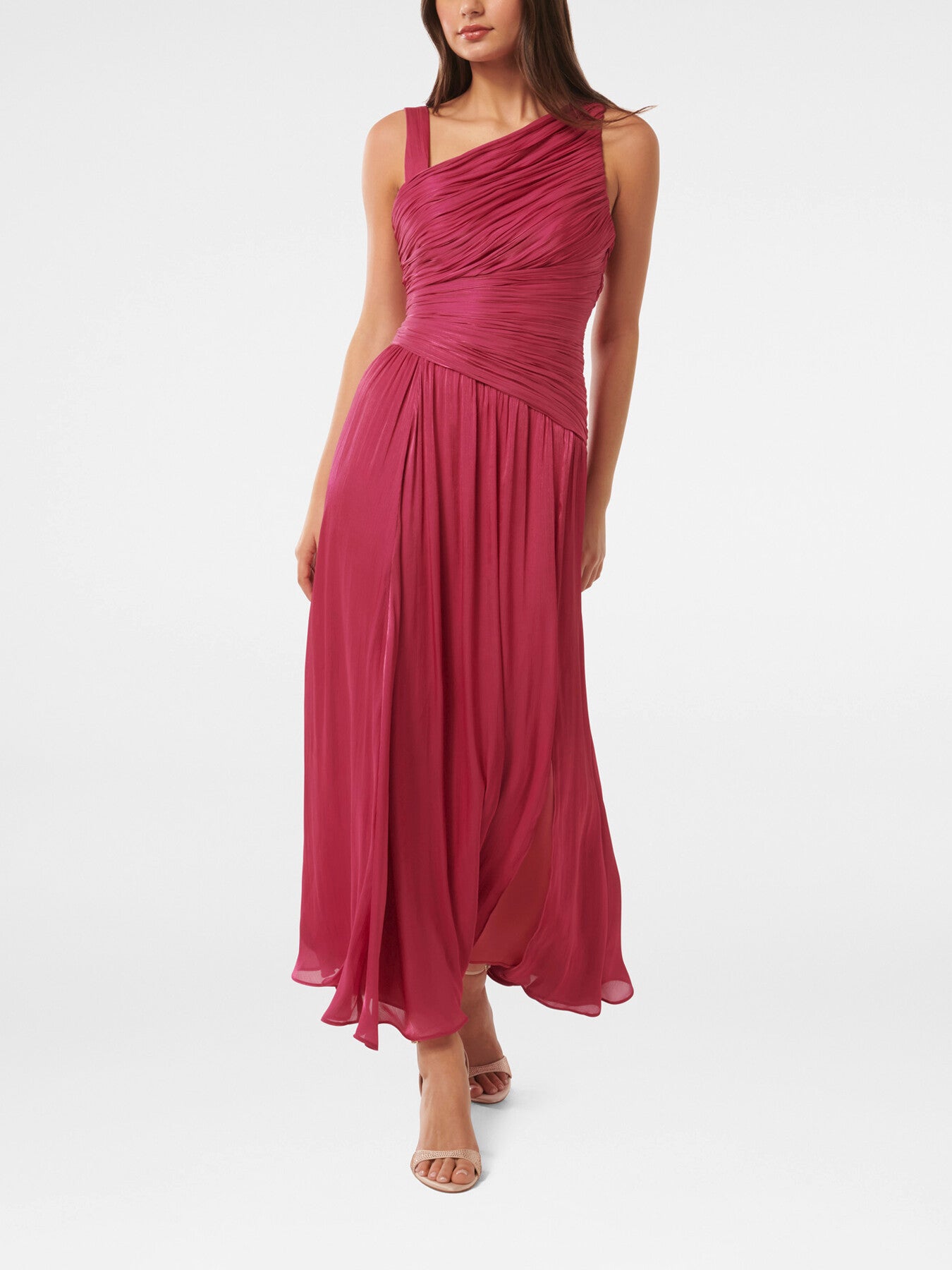 Nya Metallic Asymmetrical Maxi Dress