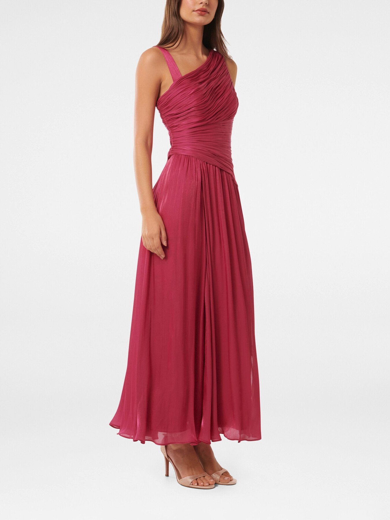 Nya Metallic Asymmetrical Maxi Dress