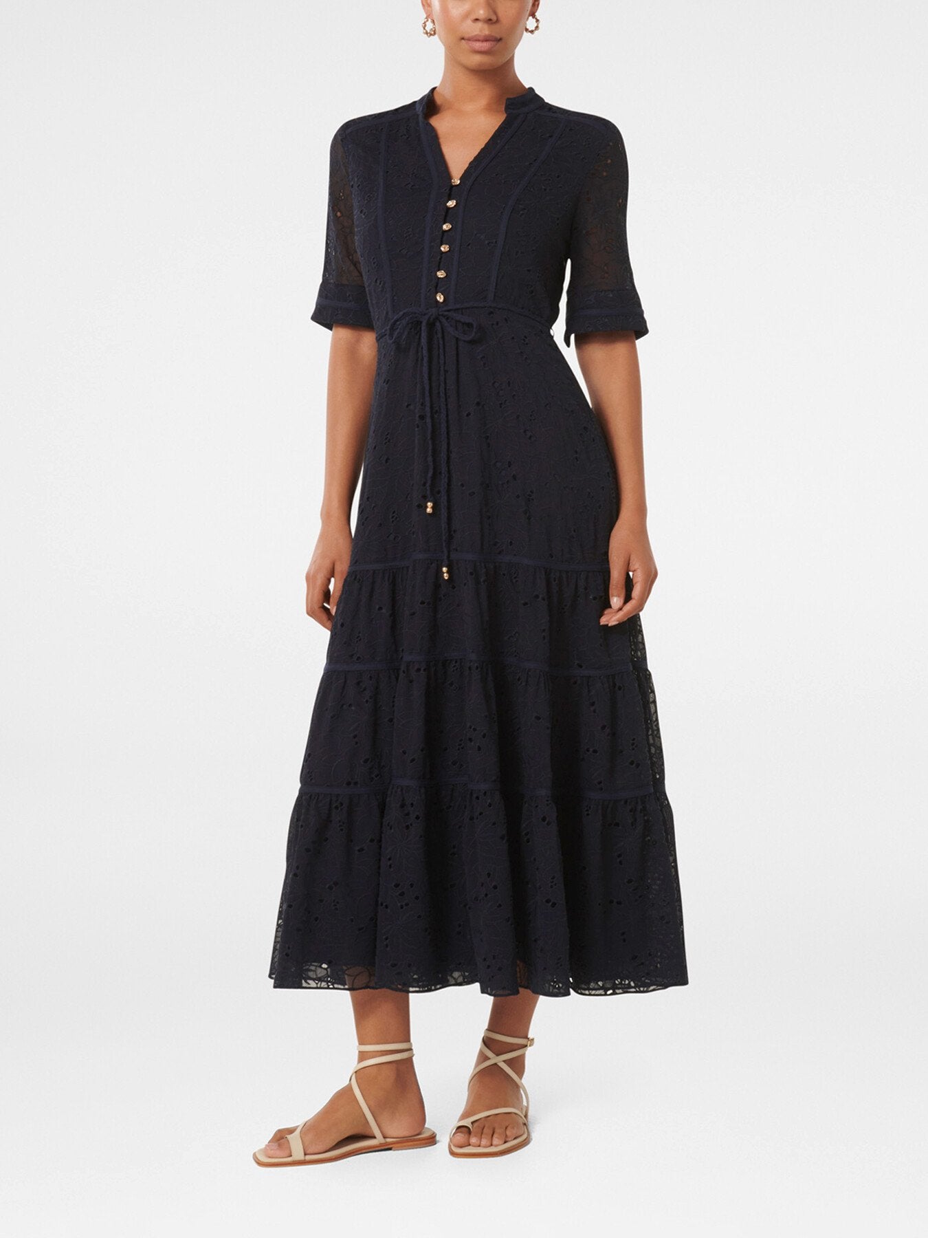 Rachel Embroidered Short Sleeves Midi Dress