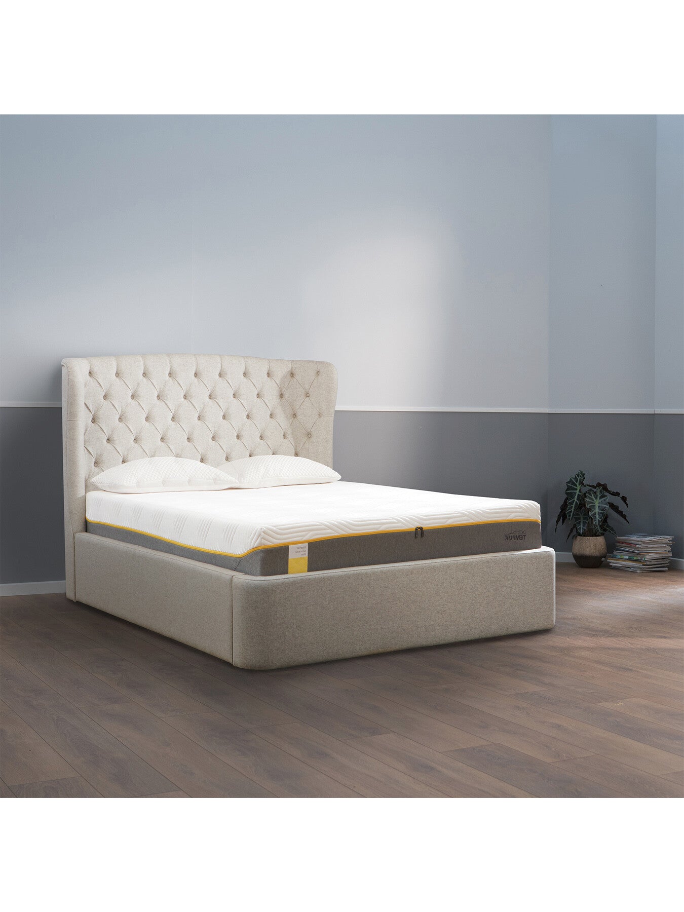 Holcot Beige Fabric King Ottoman Bed Frame