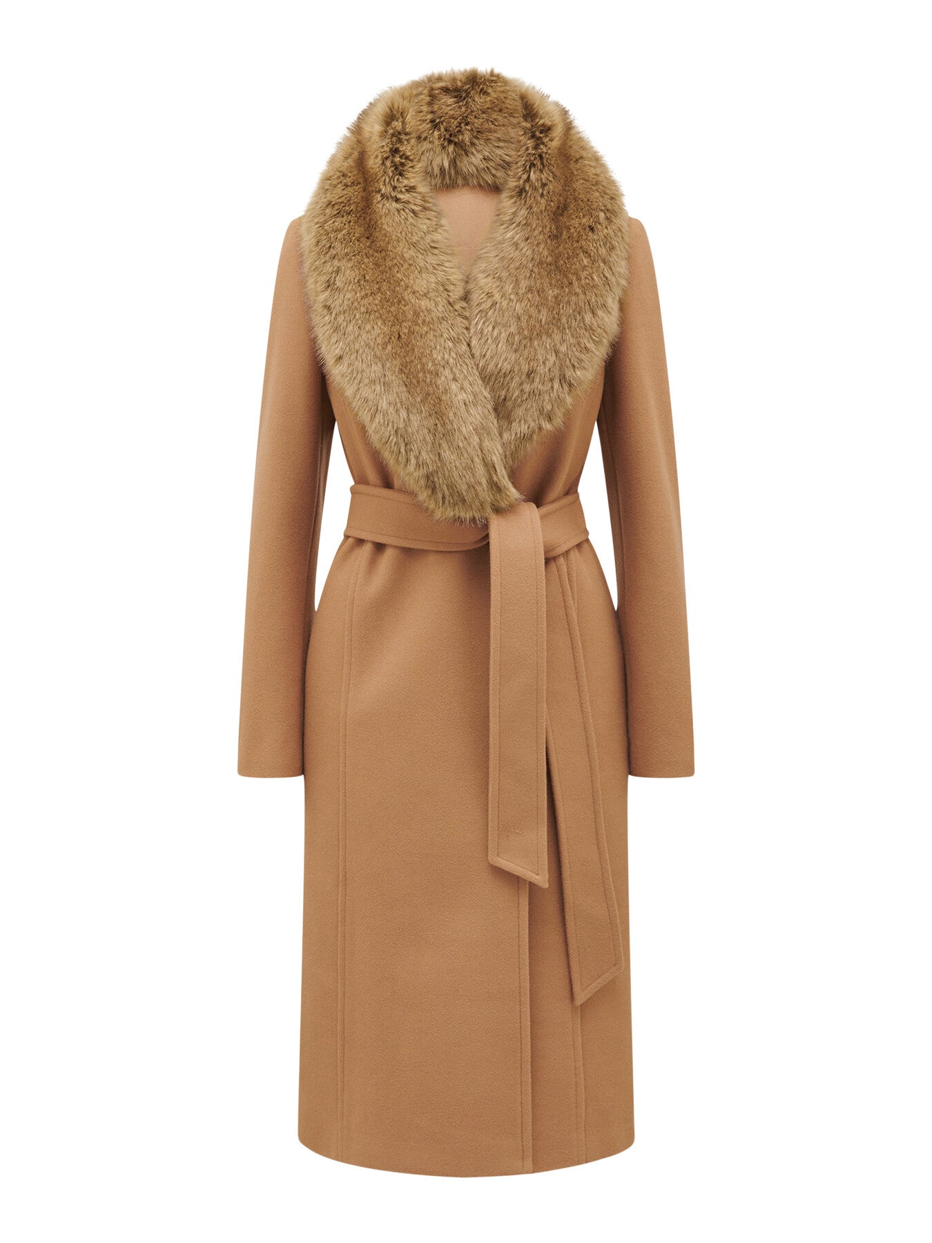 Monica Faux Fur Collared Wrap Coat