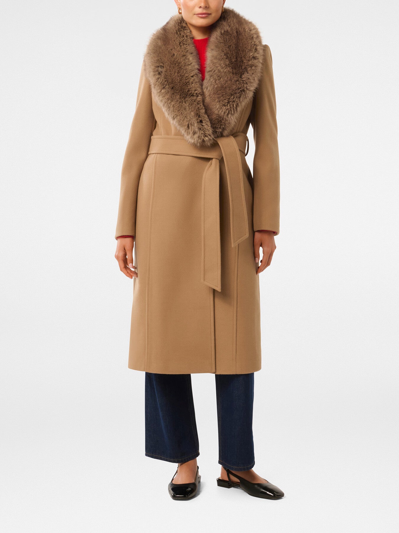 Monica Faux Fur Collared Wrap Coat