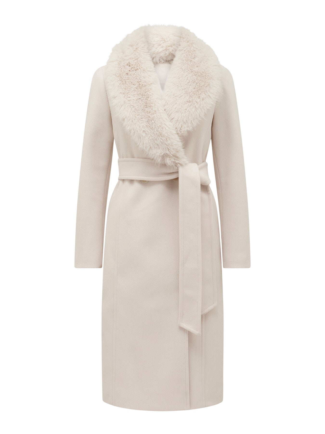 Monica Petite Faux Fur Collared Wrap Coat