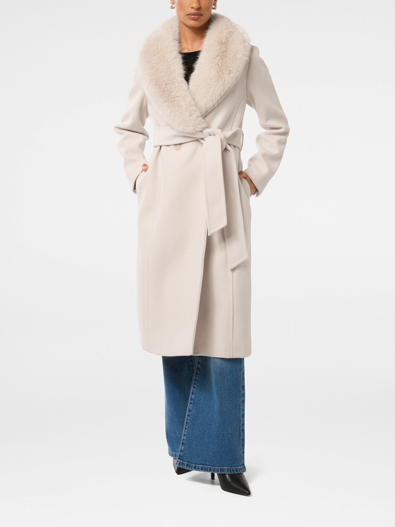 Monica Petite Faux Fur Collared Wrap Coat