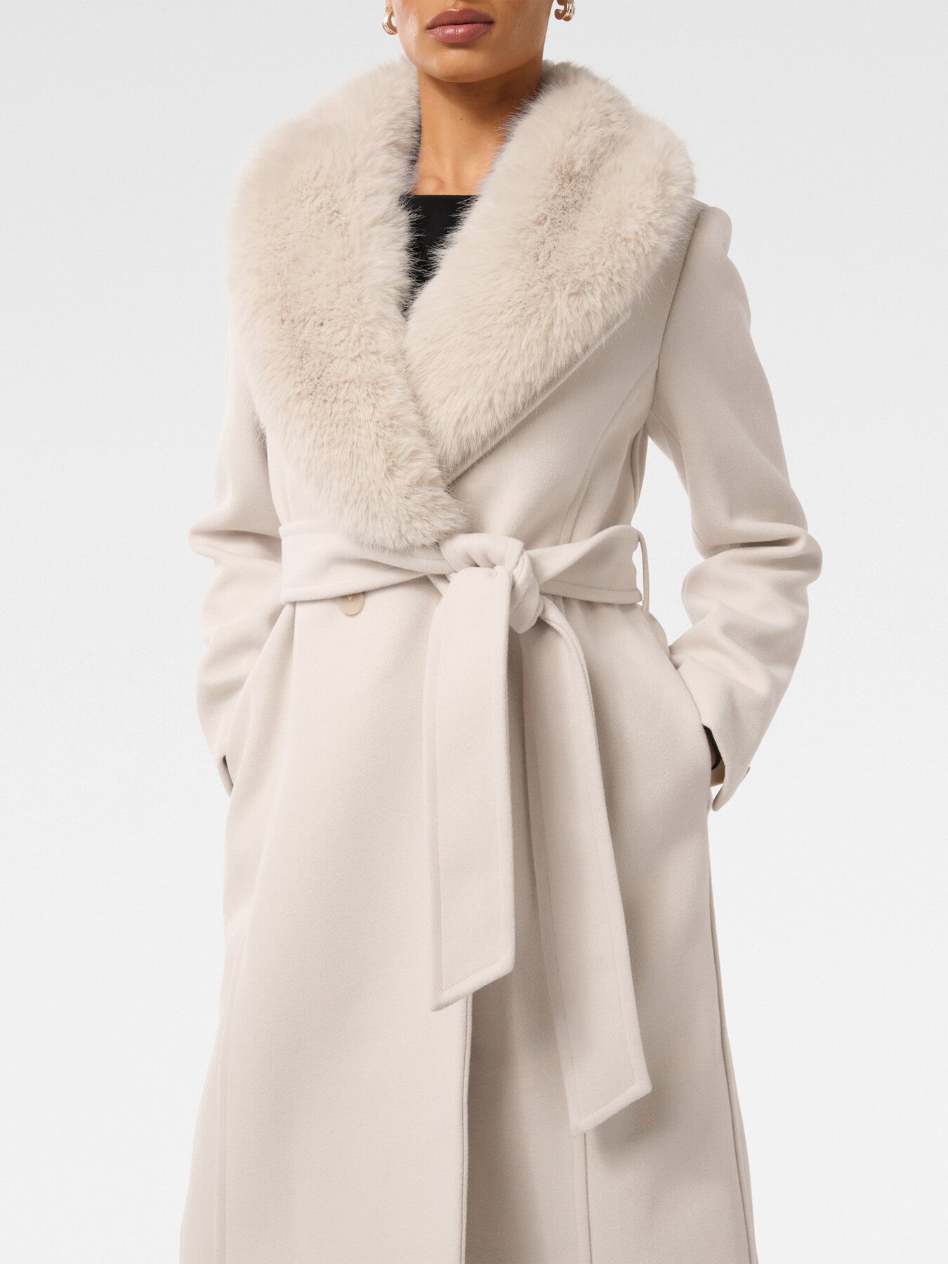 Monica Petite Faux Fur Collared Wrap Coat