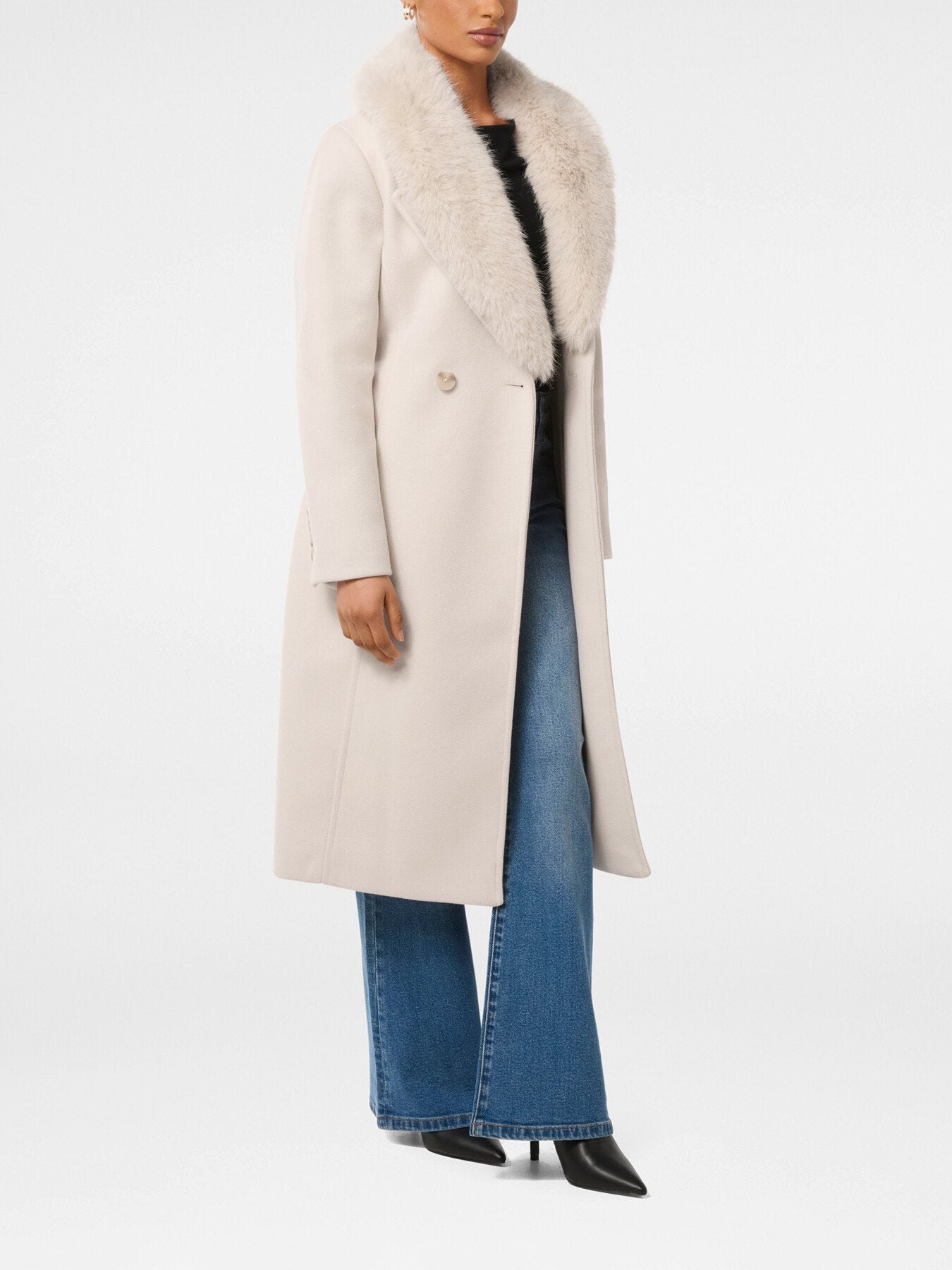 Monica Petite Faux Fur Collared Wrap Coat
