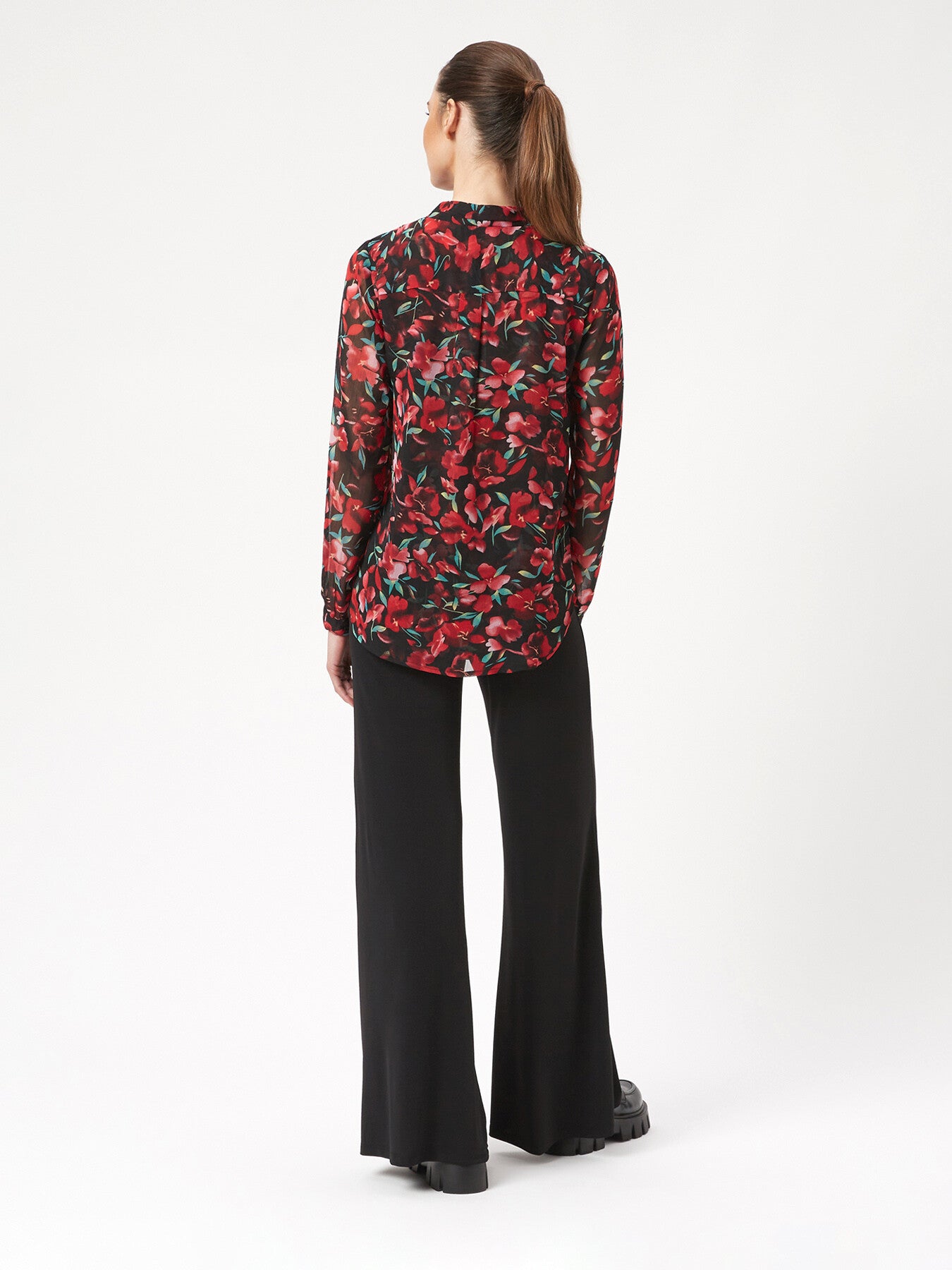 Flower Print Mandarin Collar Blouse