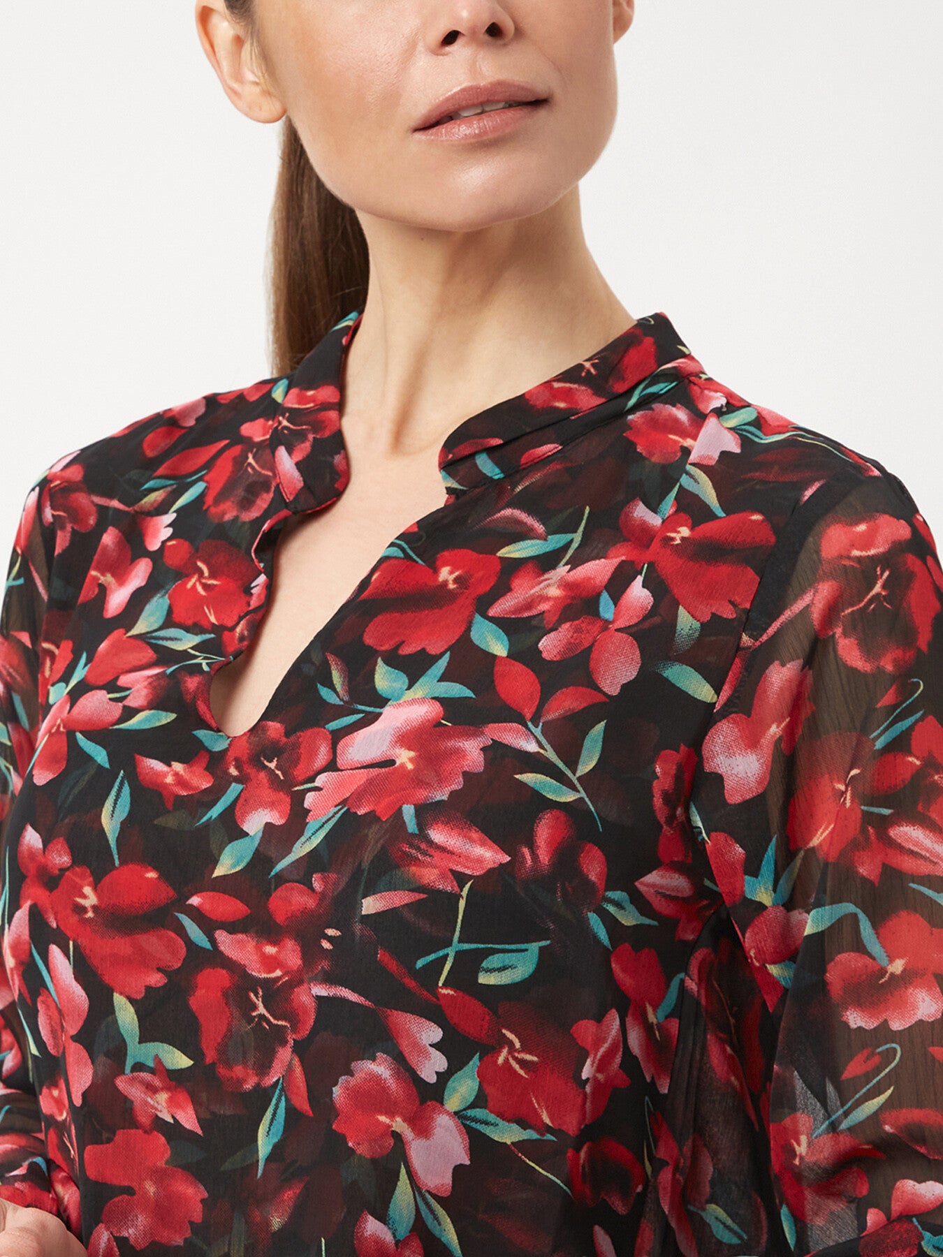 Flower Print Mandarin Collar Blouse