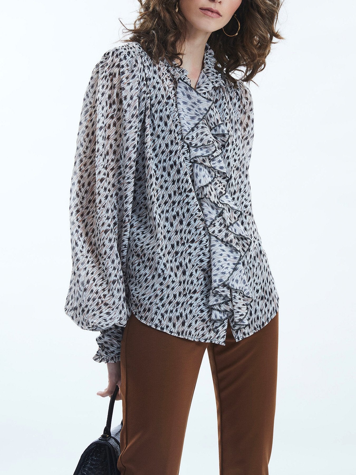 Printed Ruffle Detail Shirt