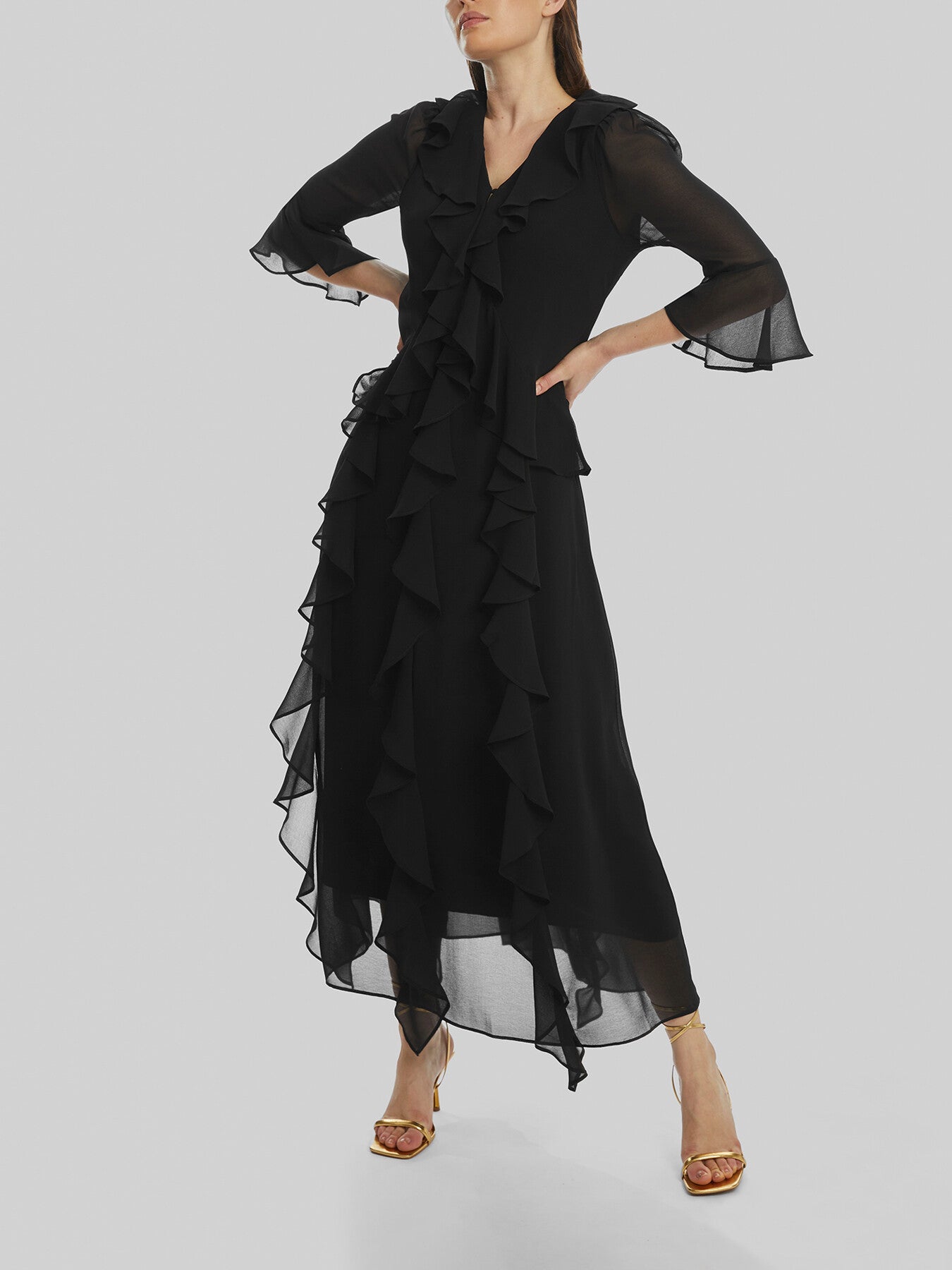 V-neck Chiffon RuffleDress
