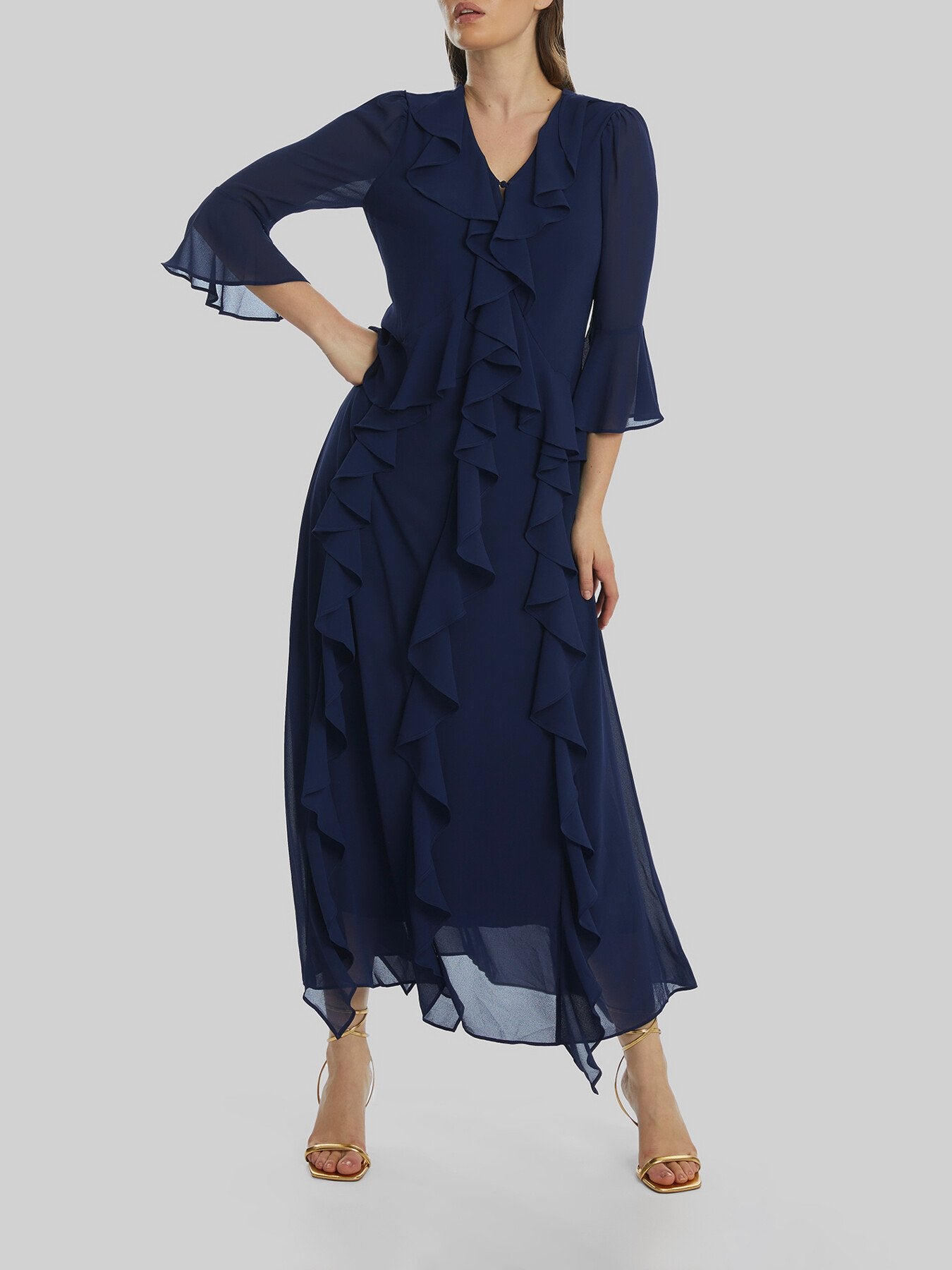 V-neck Chiffon RuffleDress