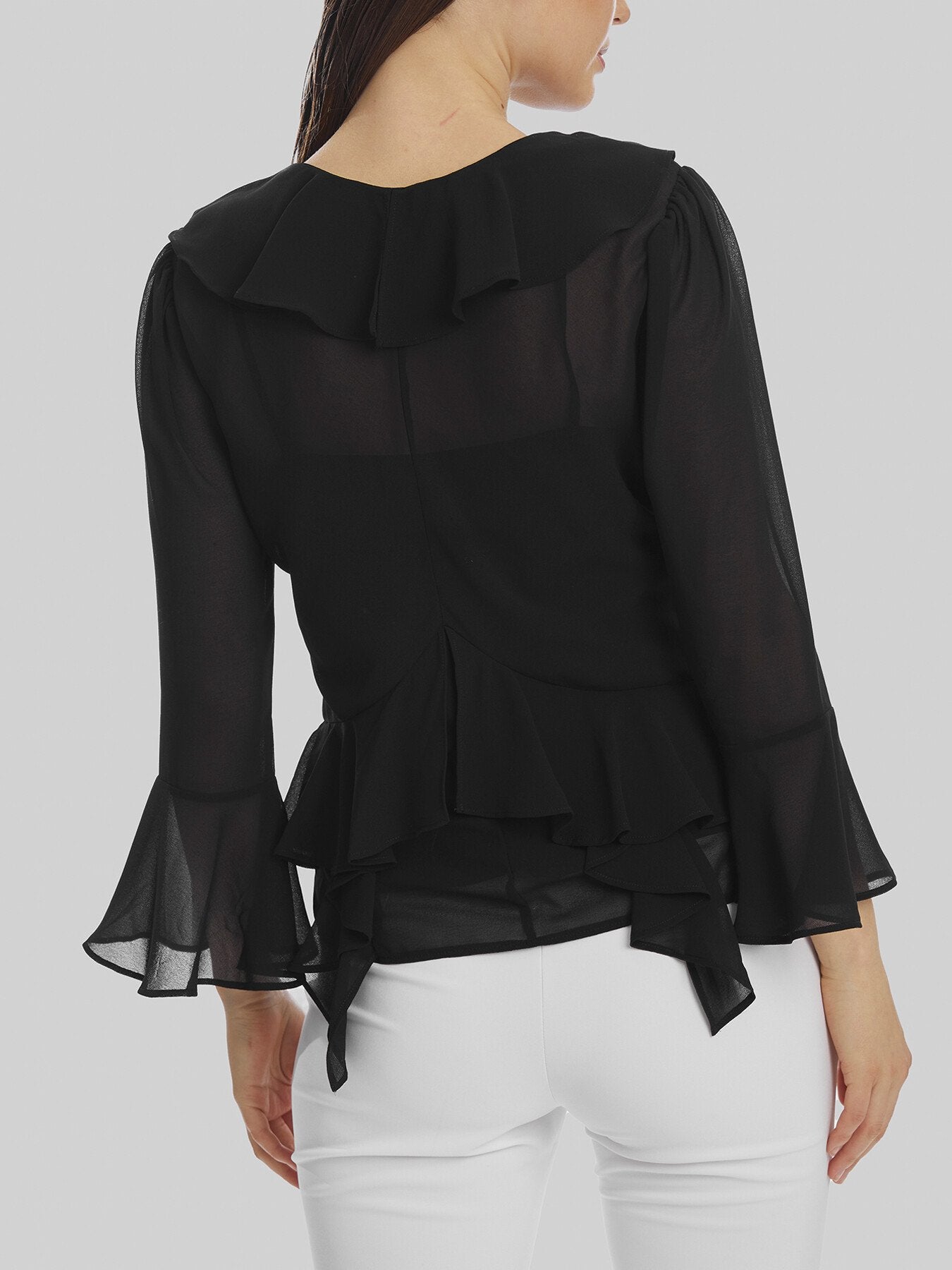 V-neck Chiffon Ruffle Blouse