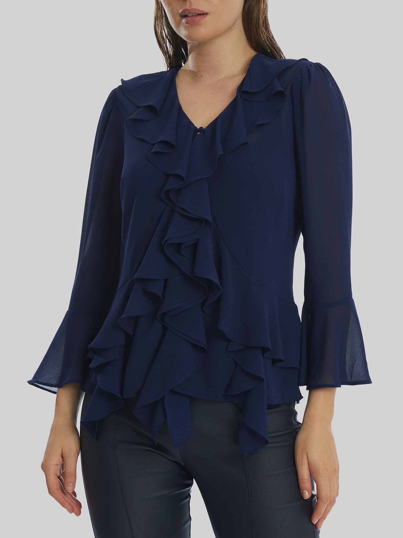 V-neck Chiffon Ruffle Blouse