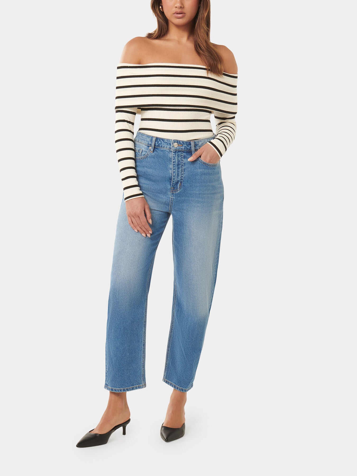 Louise Ribbed Long Sleevess Bardot Top