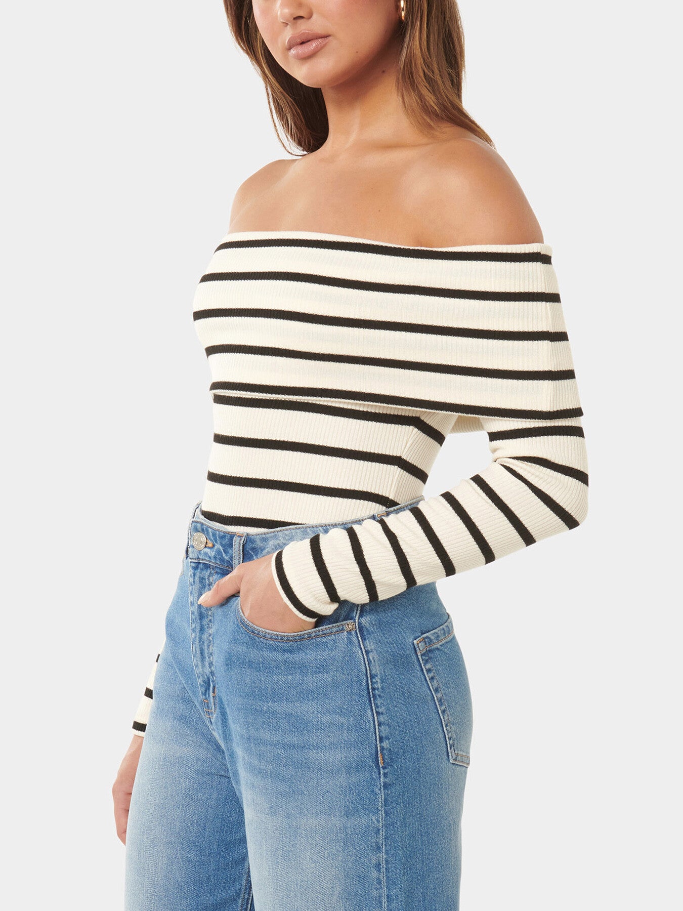 Louise Ribbed Long Sleevess Bardot Top