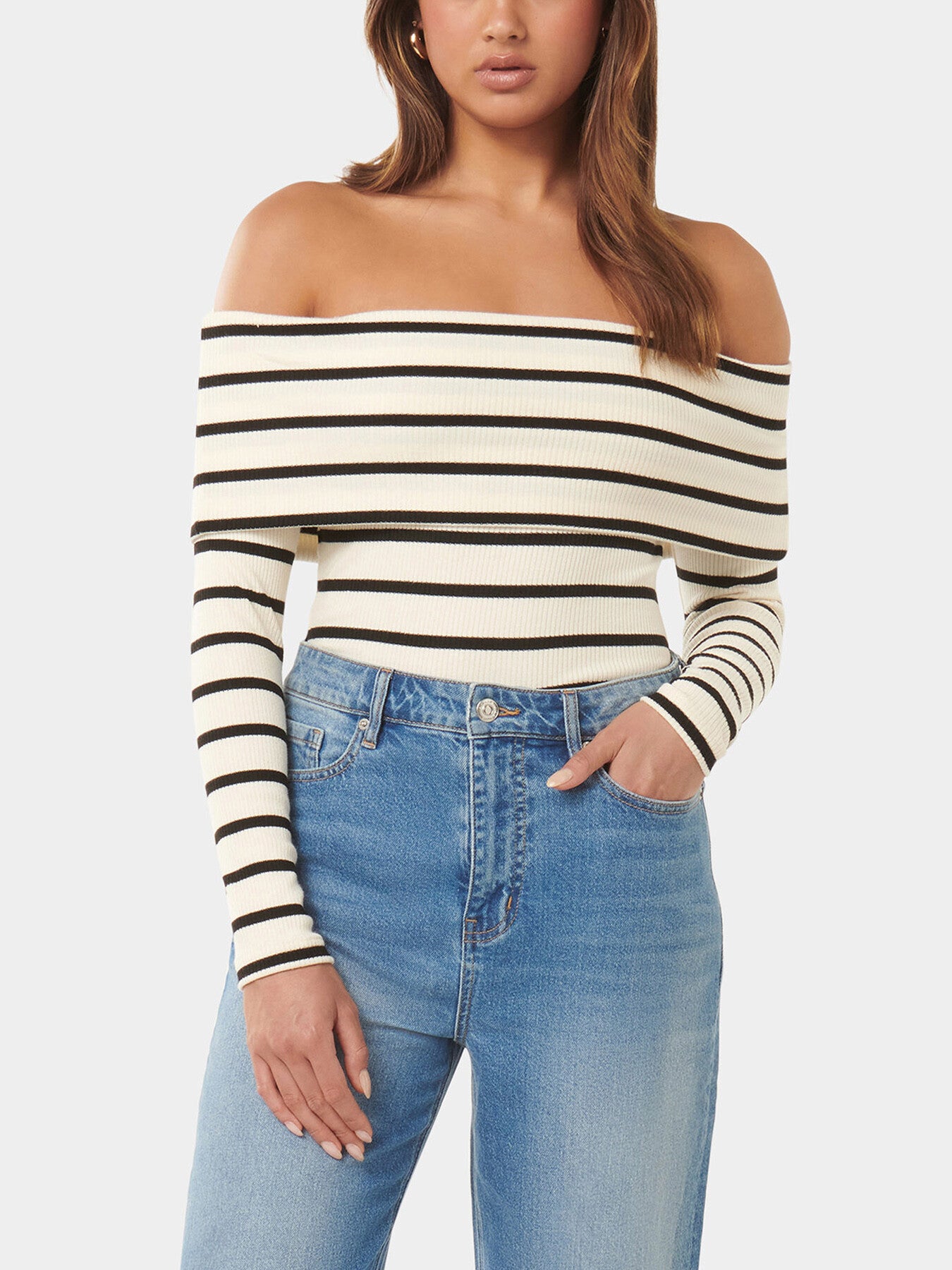 Louise Ribbed Long Sleevess Bardot Top