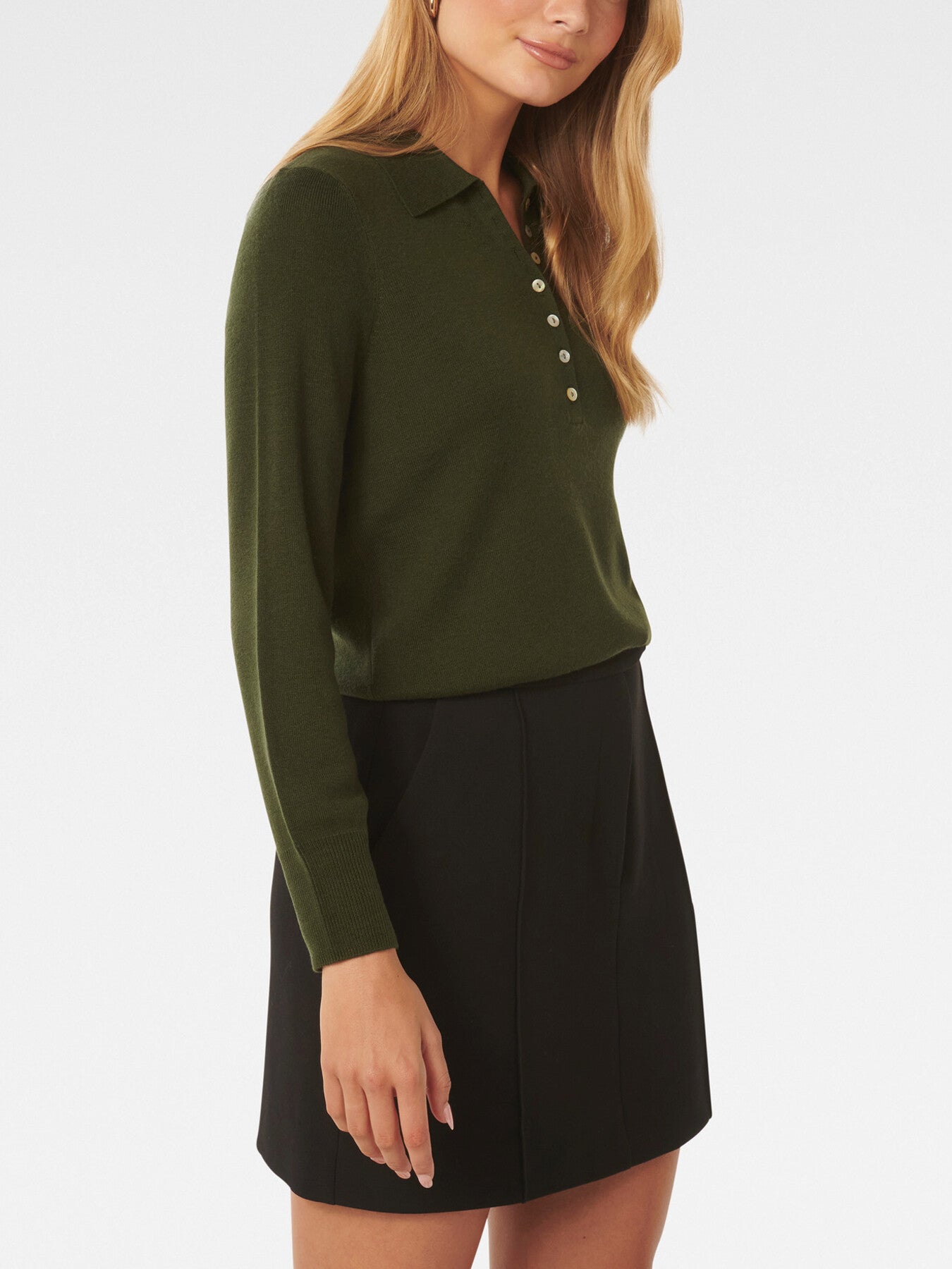 Olive Button Through Polo Jumper