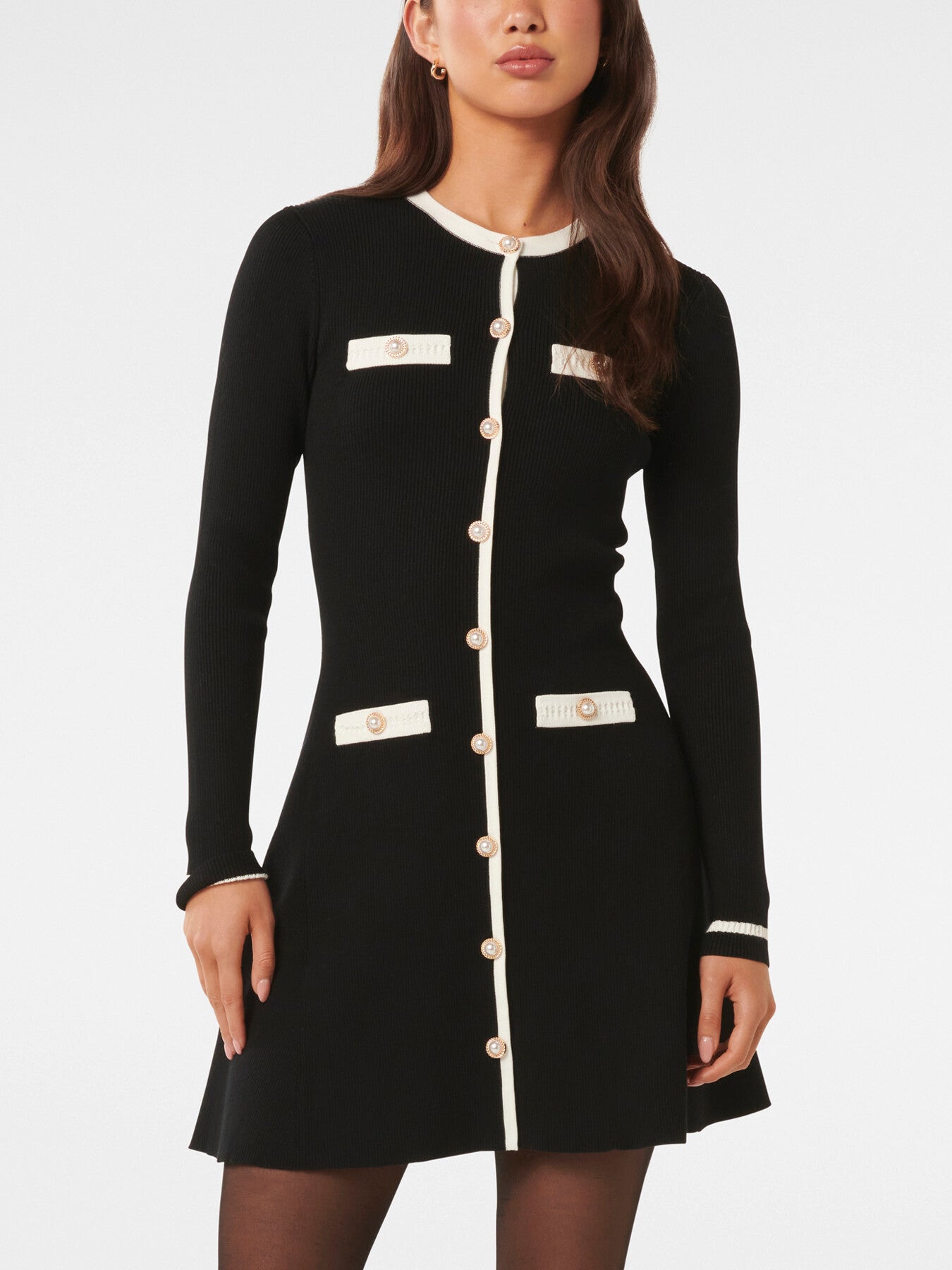 Kerry Contrast Long Sleeves Knit Mini Dress