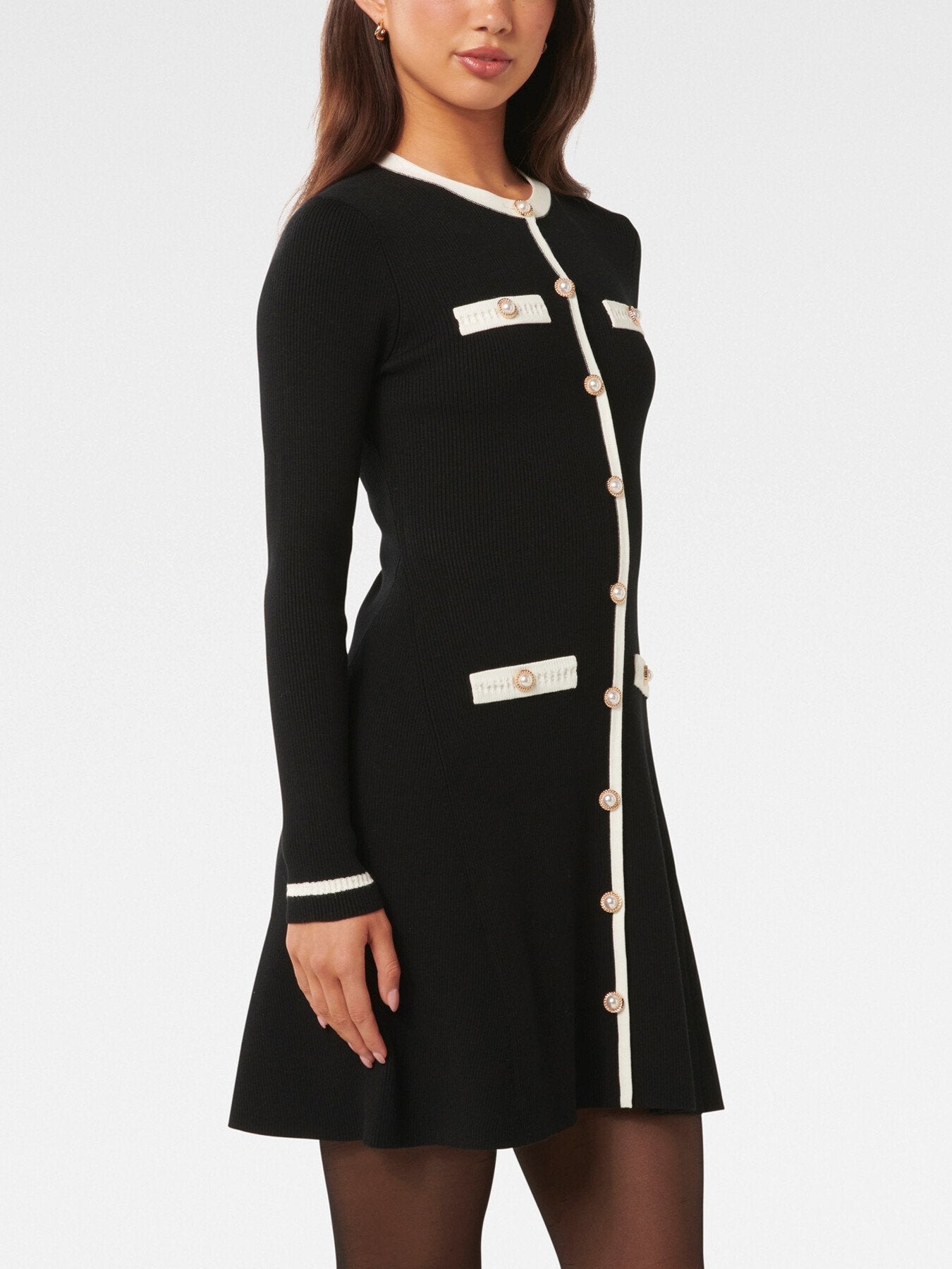 Kerry Contrast Long Sleeves Knit Mini Dress