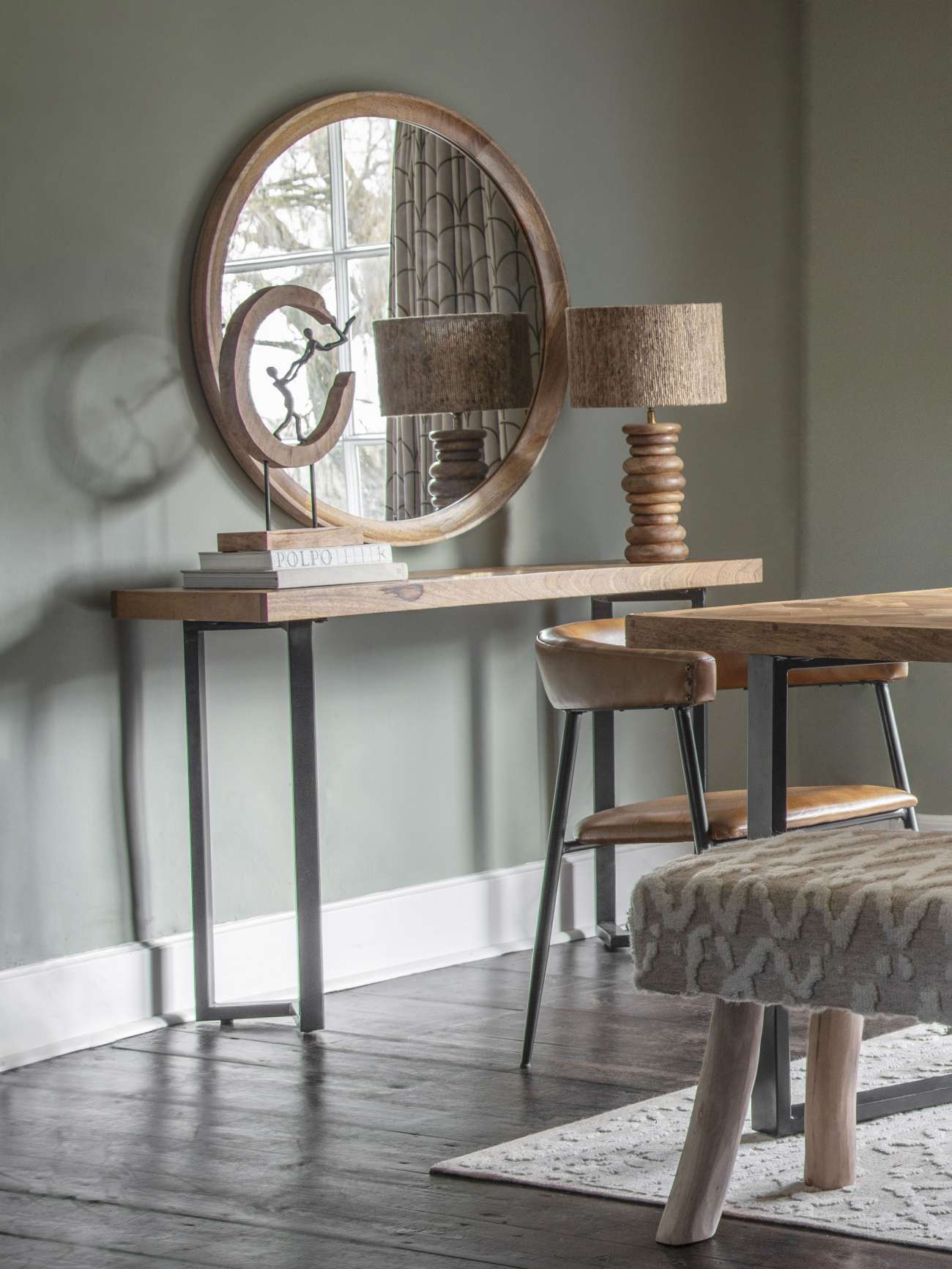 Leon Solid Wood Table Lamp with Silk Jute Shade Larg