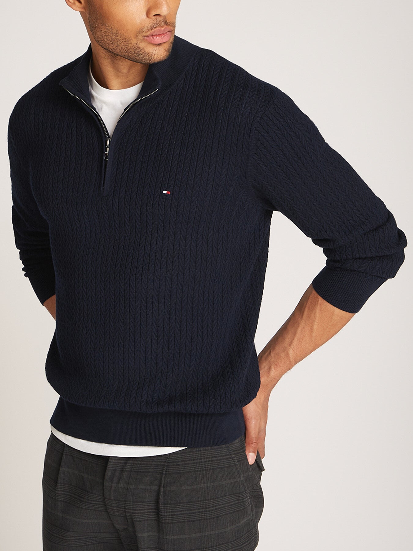 Herringbone Zip Mock Neck Sweater