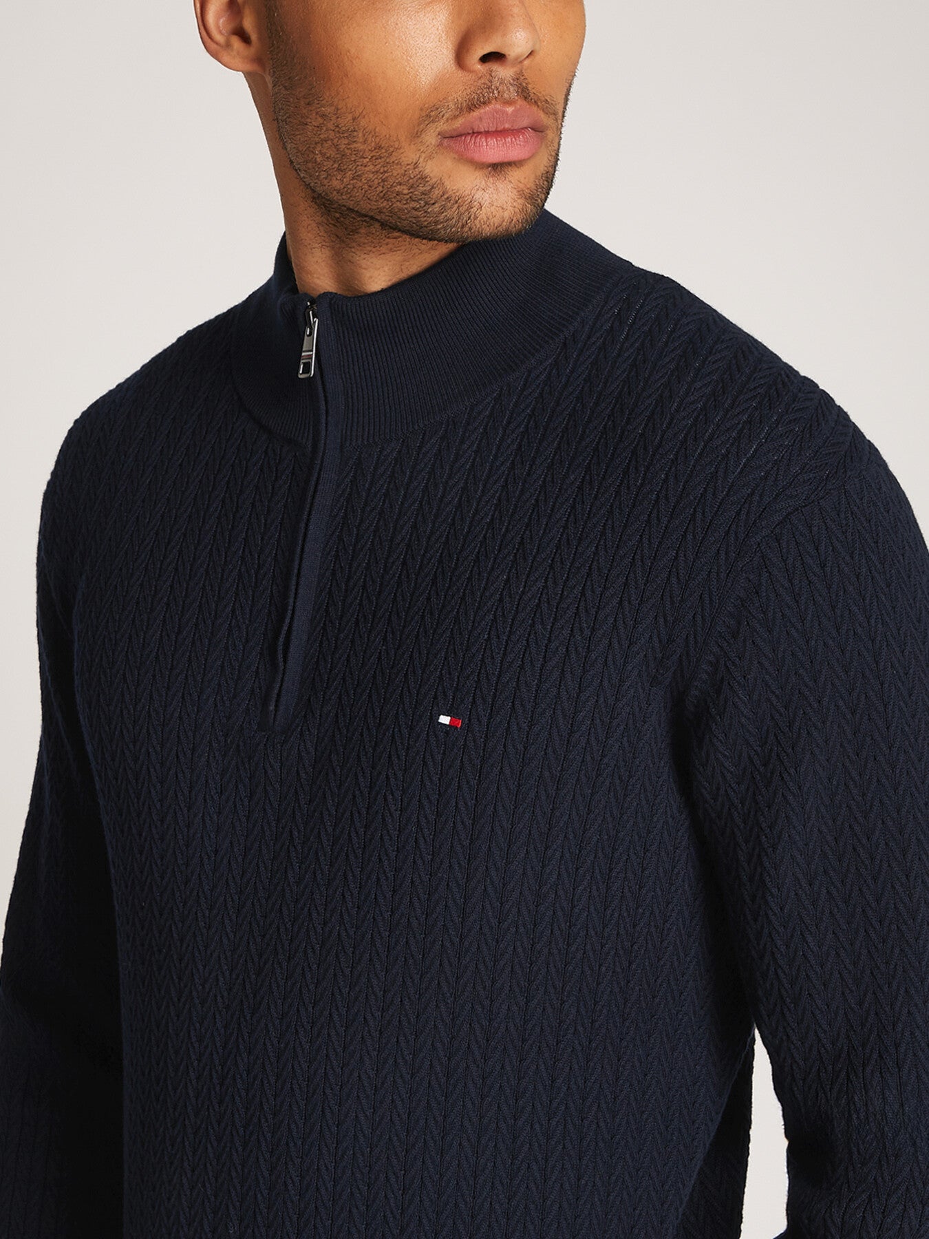 Herringbone Zip Mock Neck Sweater