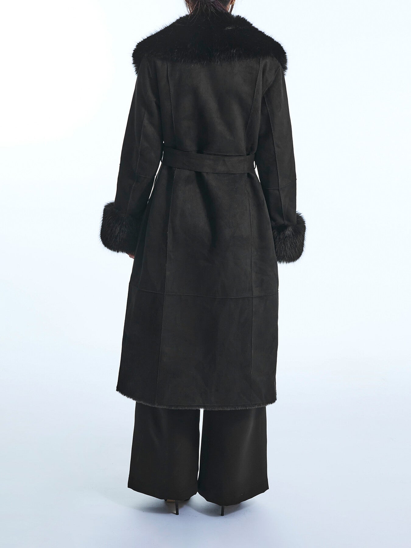 Faux Fur Cuff Belted Coat