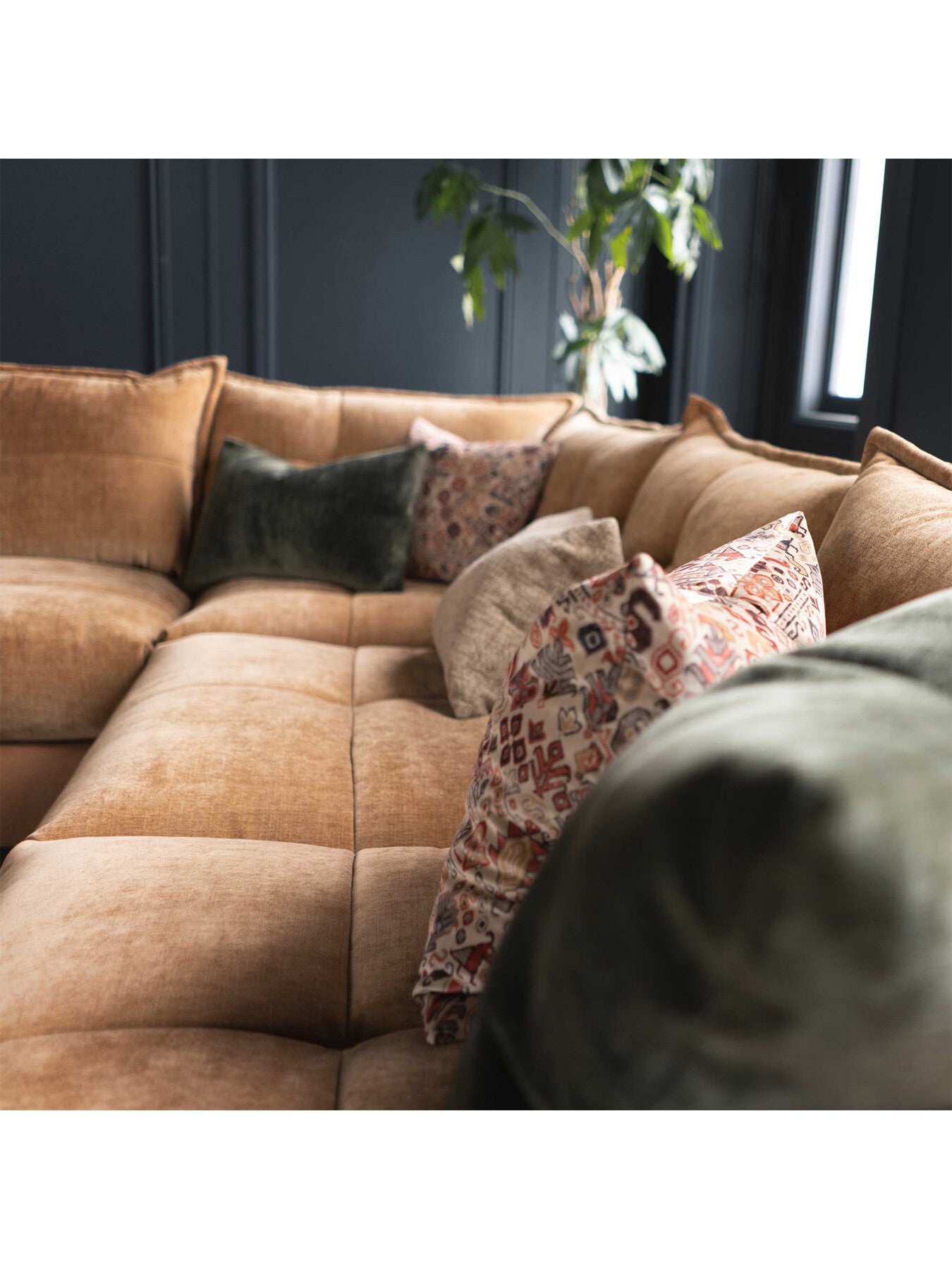 Roby Fabric And Leather 6 Seater Corner Sofa
