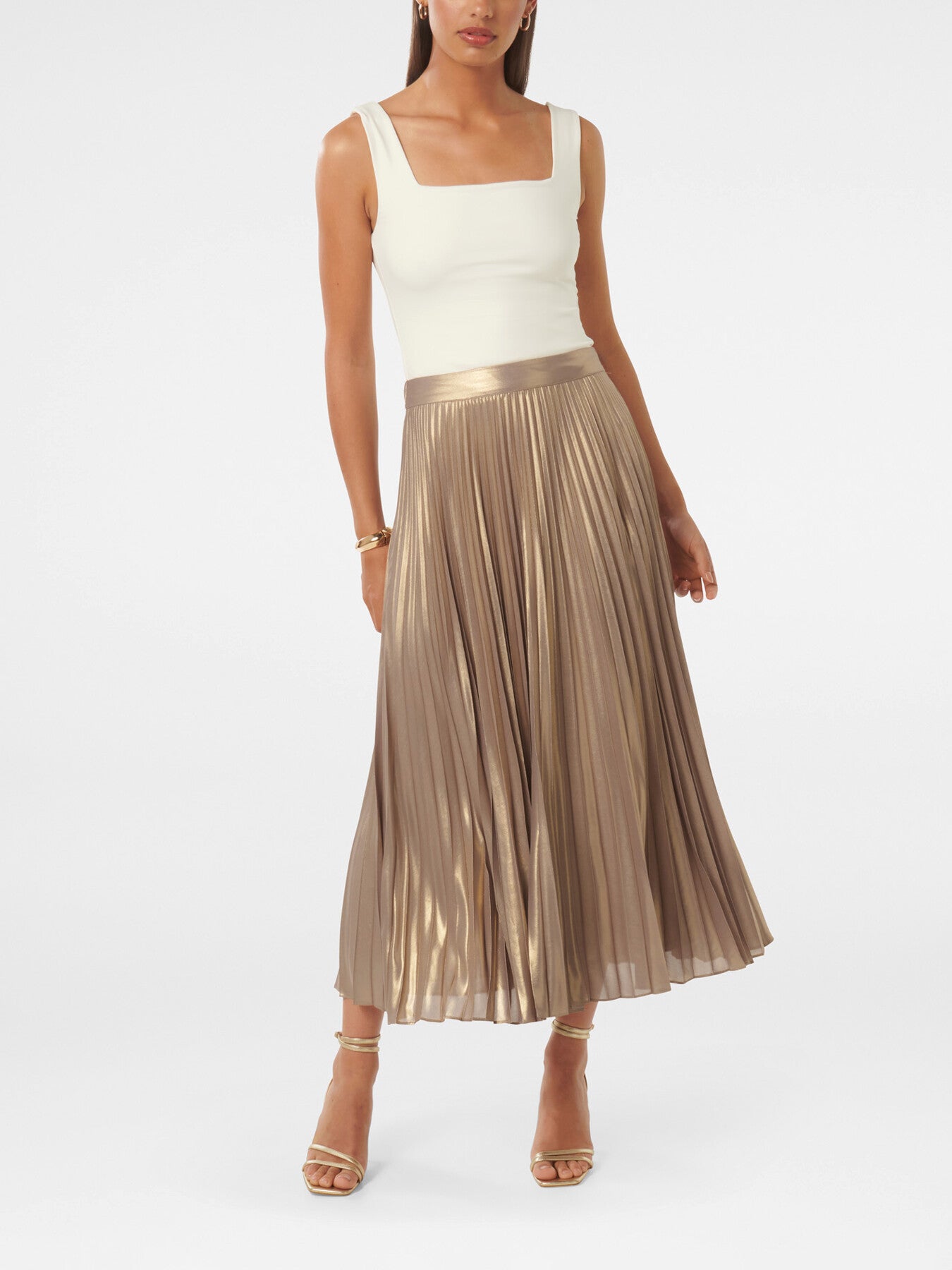 Estella Metallic Pleated Maxi Skirt