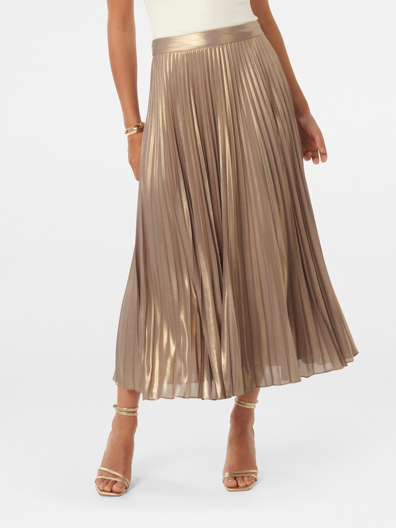 Estella Metallic Pleated Maxi Skirt